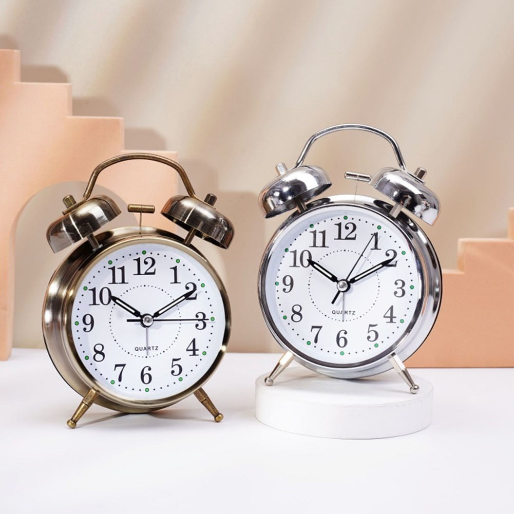 Luolandi 1x Bedside Alarm Clock with Twin Bell Vintage Battery Analogue Quartz Loud Alarm Vronze - Image 7