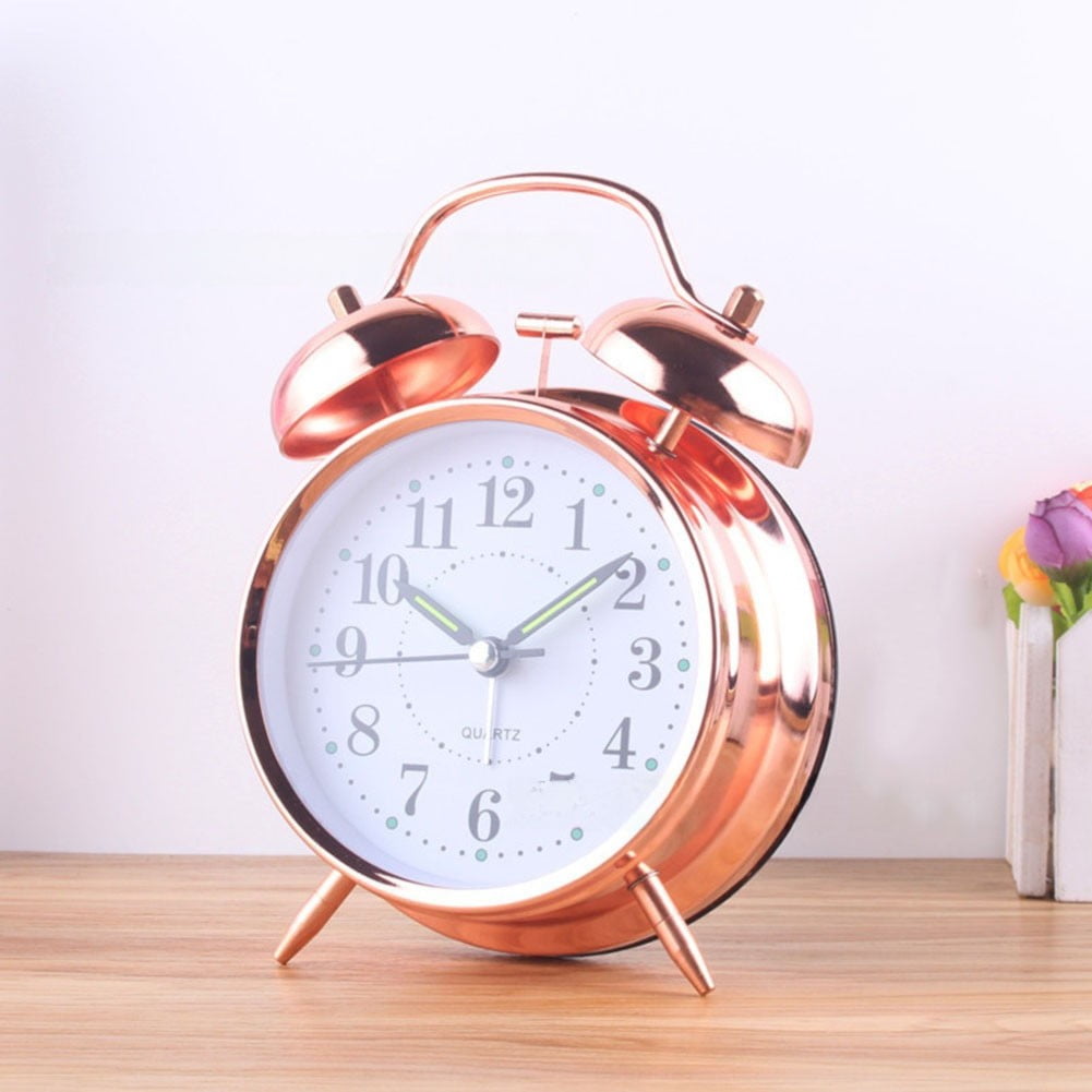Luolandi 1x Bedside Alarm Clock with Twin Bell Vintage Battery Analogue Quartz Loud Alarm Vronze - Image 8