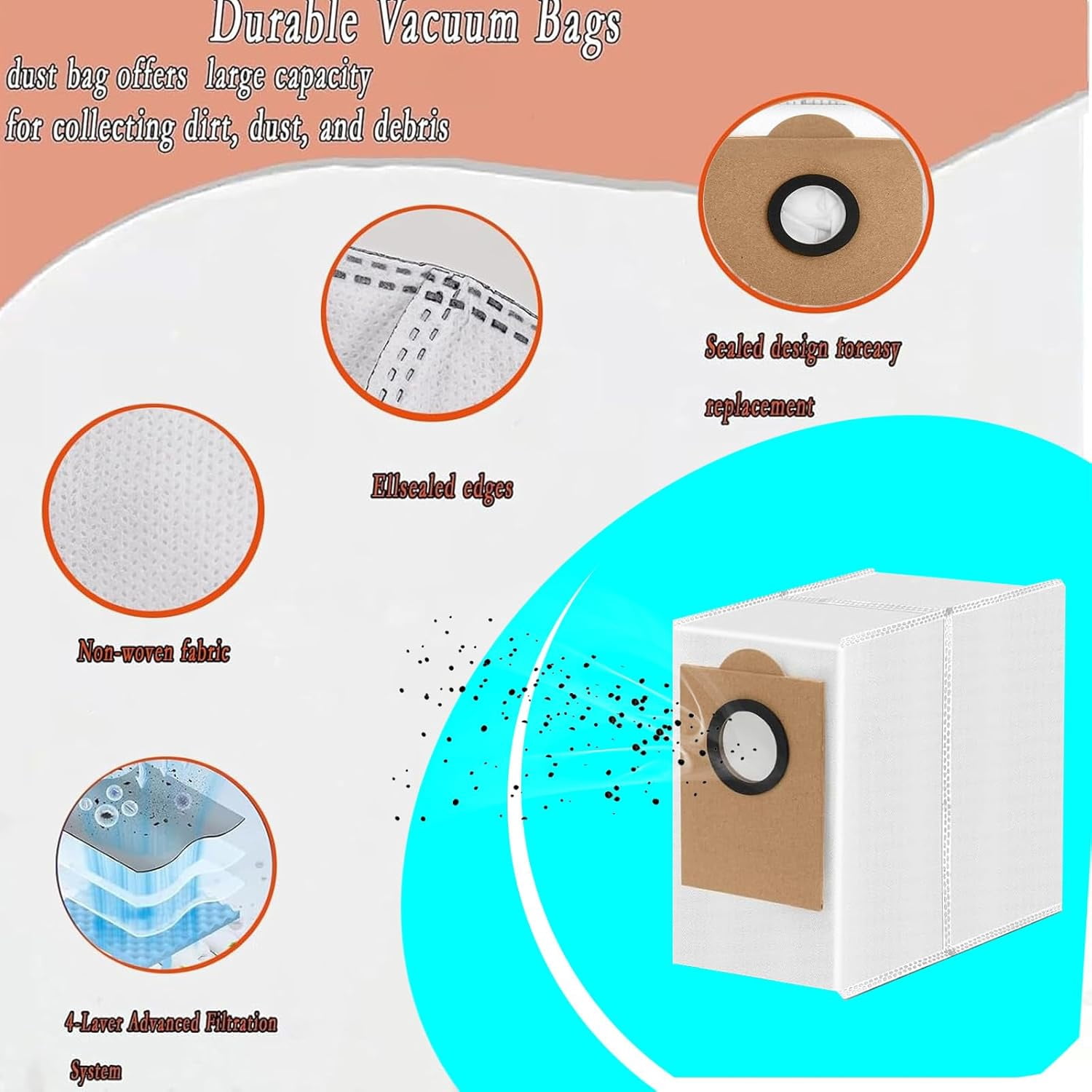 Replacement Parts for Lefant M3 Robot Vacuum Cleaner Accessories kit, 17Pcs 1 Main Brush 4 HEPA Filter 4 Mop Pad 4 Dust Bag 4 Side Brush$$Household Cleaning Products & Supplies - Image 5