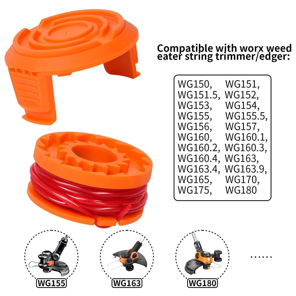 4/8Pack for Worx Wa0010 Replacement Spool Line Grass Trimmer Edger 10Ft +Cap Cover 4+1 - Image 4
