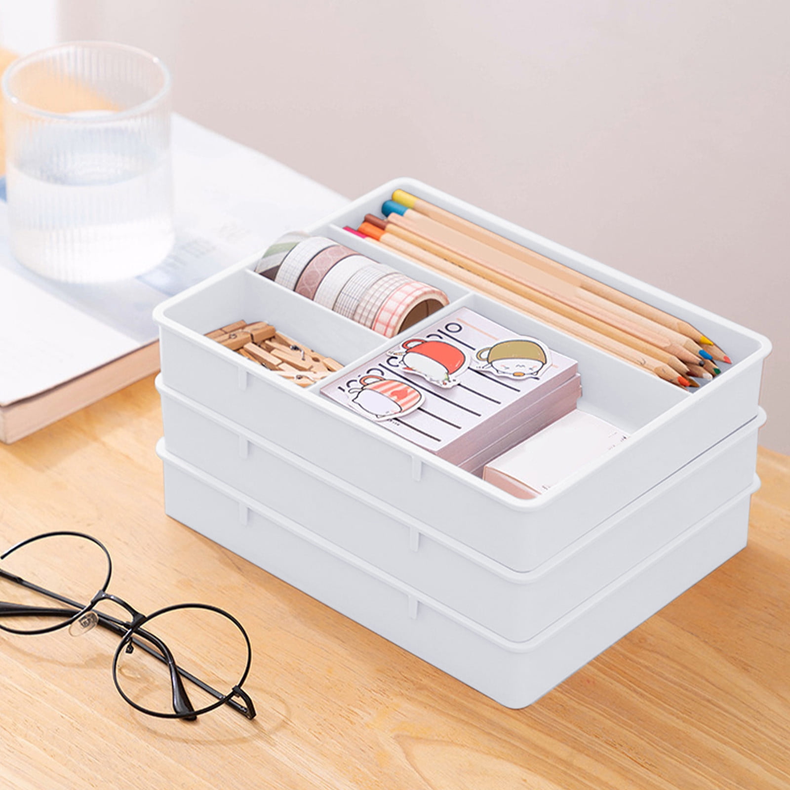 Four Grid Storage Box Plastic Drawer Dividers Flatware Tray Pen Holder Tray Plastic Tray Makeup Tray Plastic Drawers Makeup Vanity Organizer Small Item Pp Office Storage Tray White - Image 5