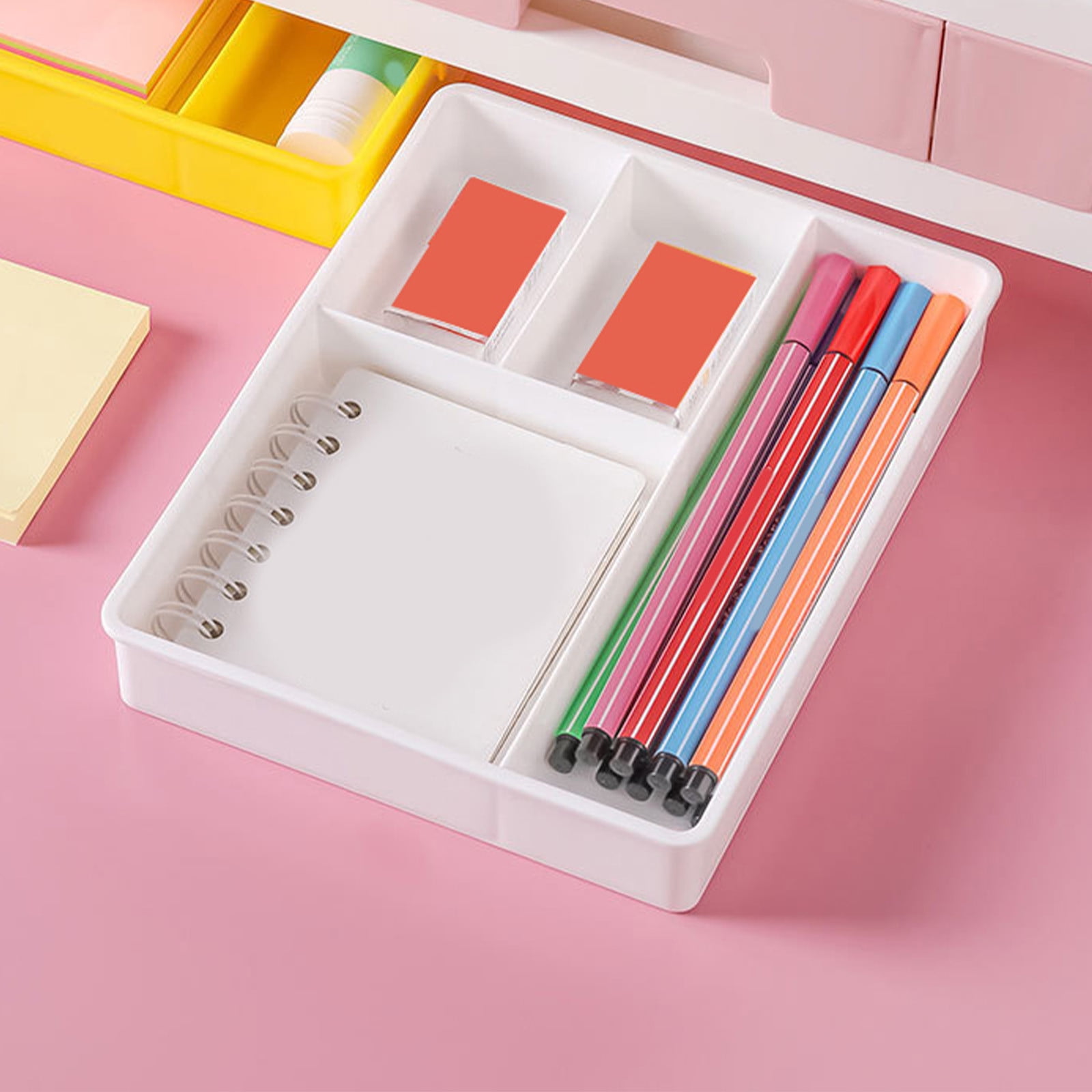 Four Grid Storage Box Plastic Drawer Dividers Flatware Tray Pen Holder Tray Plastic Tray Makeup Tray Plastic Drawers Makeup Vanity Organizer Small Item Pp Office Storage Tray White - Image 6