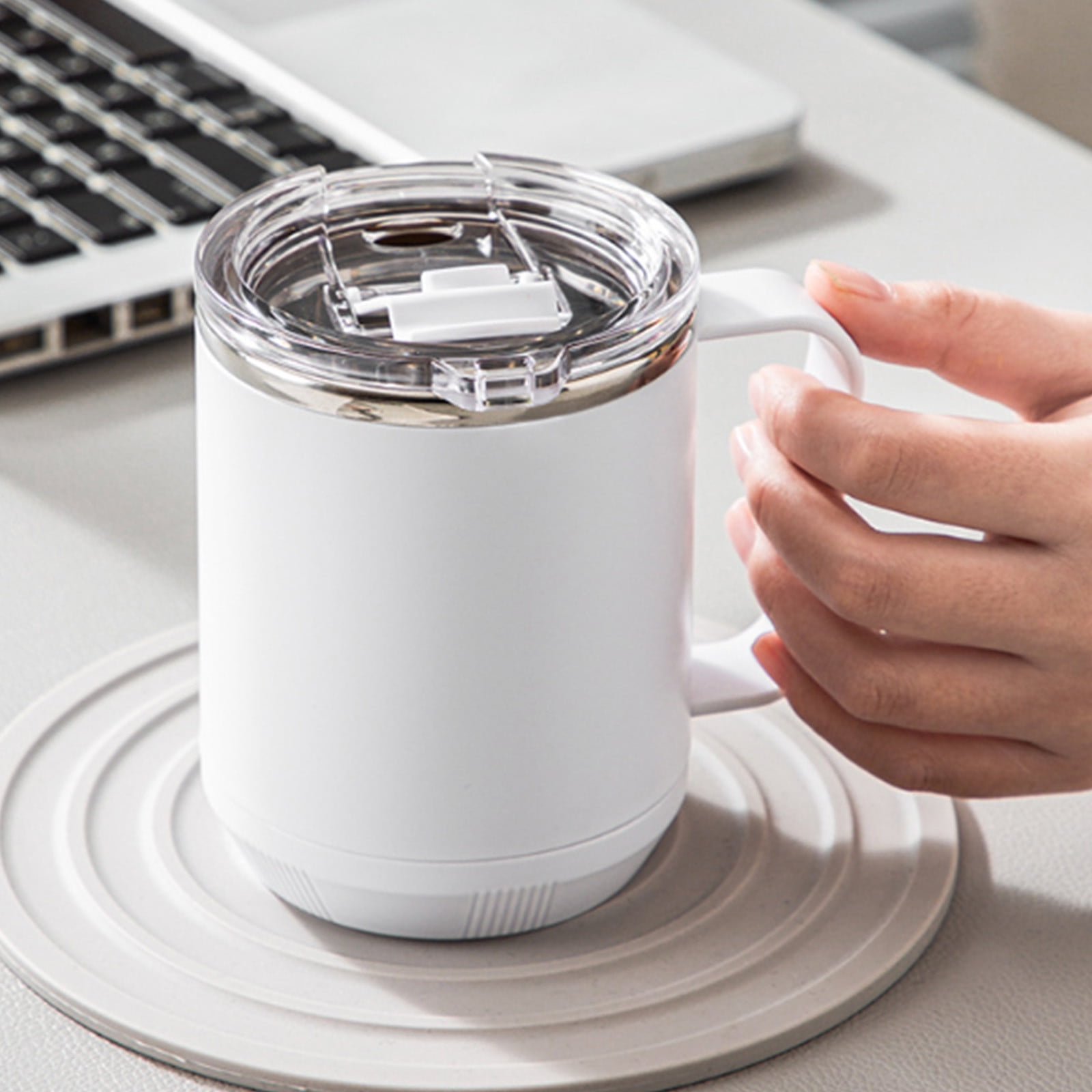 Coffee Mug With Handle, Insulated Stainless Steel Coffee Travel Mug, Reusable Coffee Cup With Lid, Microwave Safe Cups, For Tea, Latte, Cocoa, Milk, Office And Home Tea Cup White - Image 2