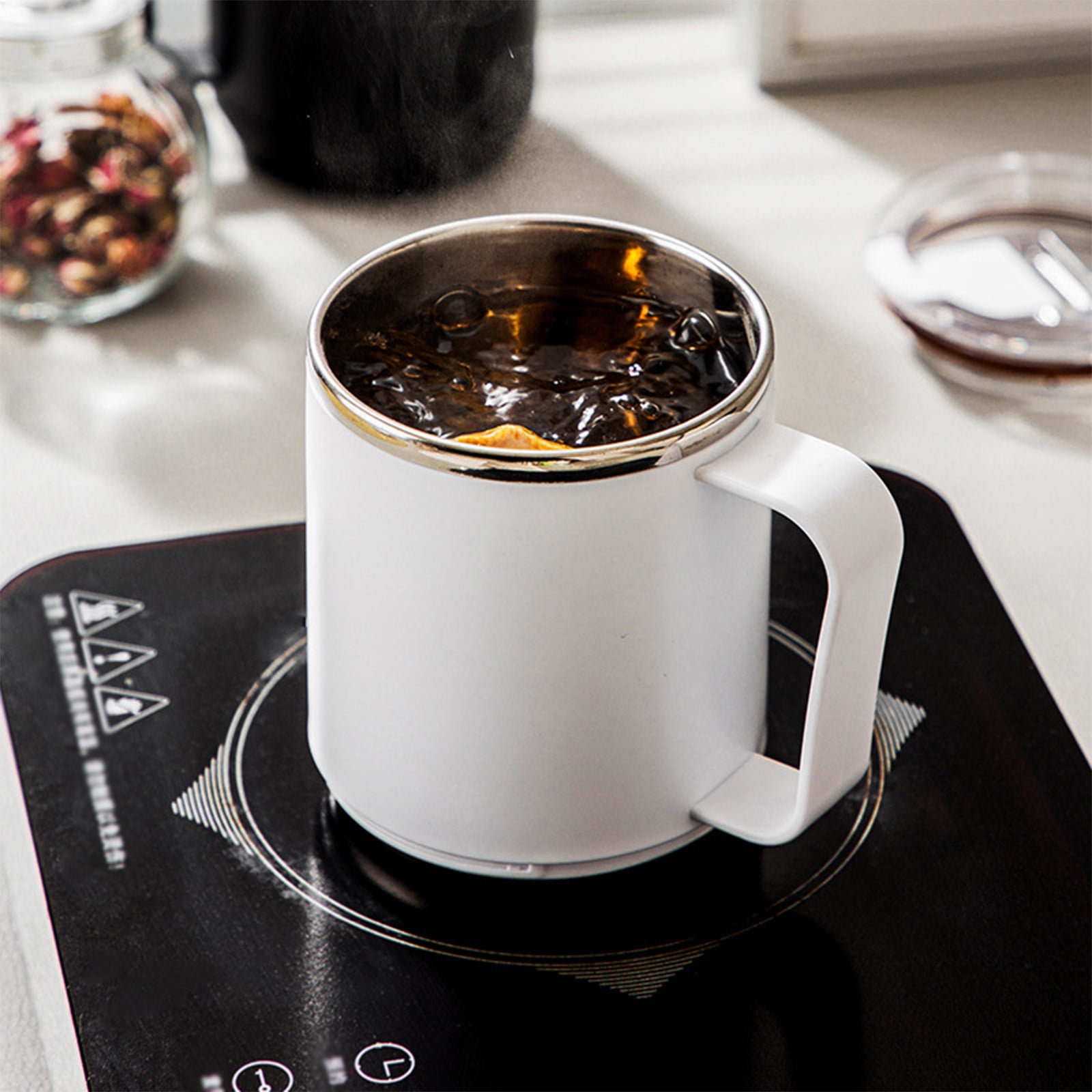 Coffee Mug With Handle, Insulated Stainless Steel Coffee Travel Mug, Reusable Coffee Cup With Lid, Microwave Safe Cups, For Tea, Latte, Cocoa, Milk, Office And Home Tea Cup White - Image 5