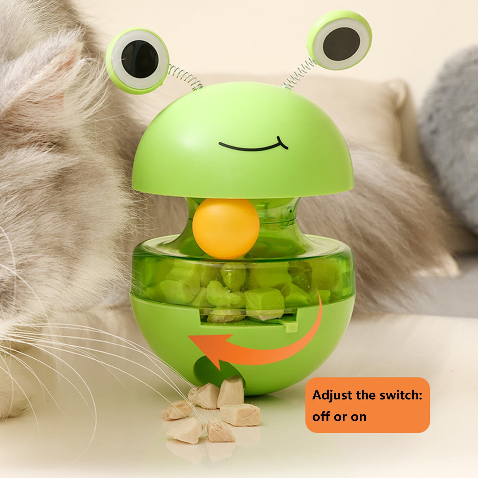 Cat Treat Puzzle, 2 in 1 Pet Slow Feeder Puzzle Ball, Frog Tumbler Cat Treat Toy, and Automatic Slow Feeder Ball for Cat and Kitten Training with Feather & Balls Green - Image 5