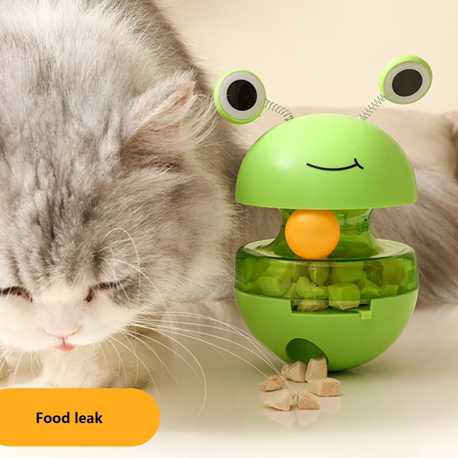 Cat Treat Puzzle, 2 in 1 Pet Slow Feeder Puzzle Ball, Frog Tumbler Cat Treat Toy, and Automatic Slow Feeder Ball for Cat and Kitten Training with Feather & Balls Green - Image 6