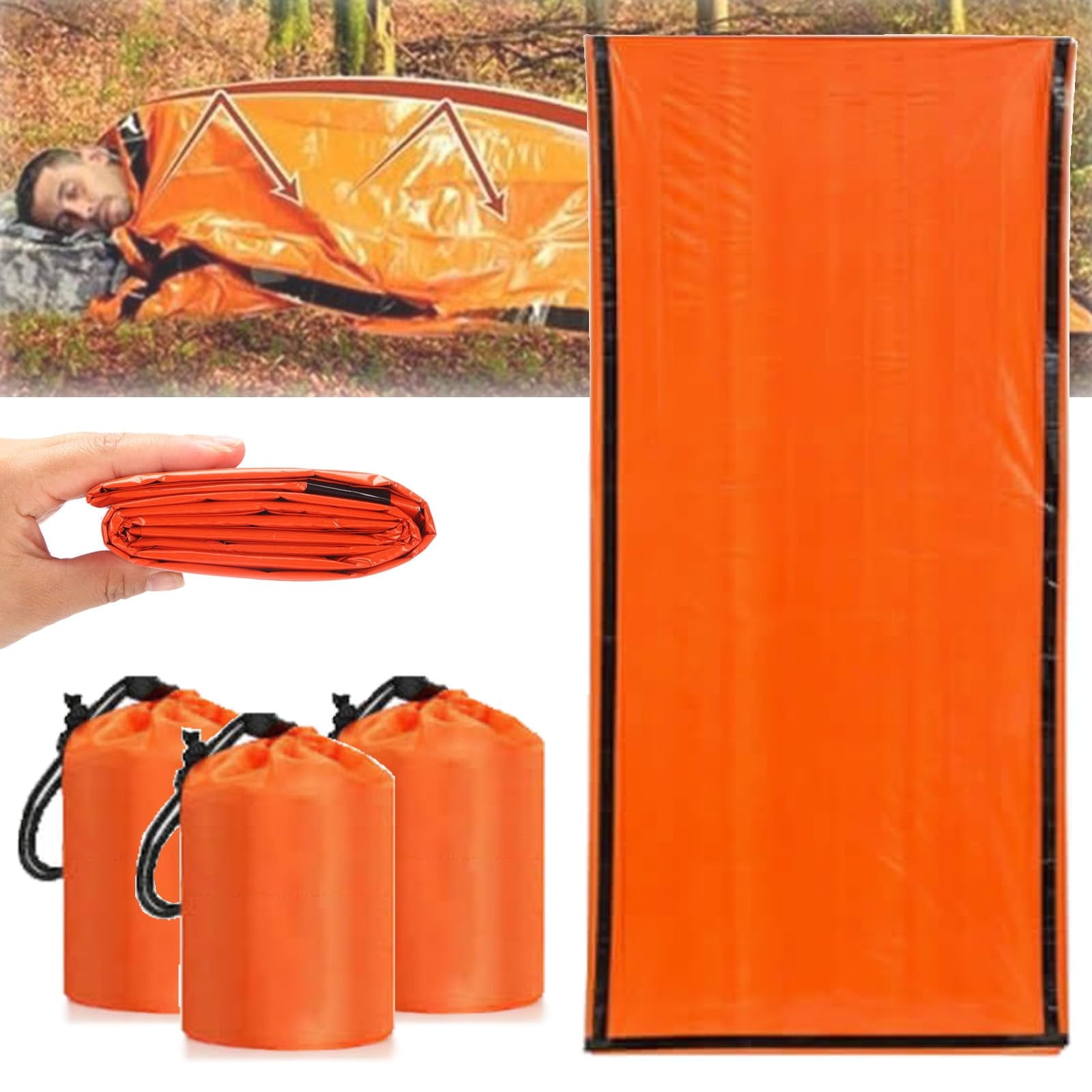 Emergency Sleeping Bag, Waterproof Emergency Sleeping Bags for Survival, 84X36in Sleeping Bag ,Pocket Size Survival Blanket, 3/4/5 PCS Thermal Bivy Sack for Outdoor Camping, Hiking 3PCS - Image 1