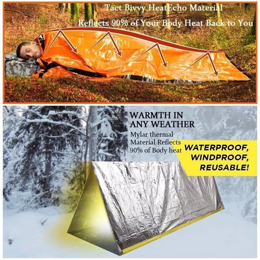 Emergency Sleeping Bag, Waterproof Emergency Sleeping Bags for Survival, 84X36in Sleeping Bag ,Pocket Size Survival Blanket, 3/4/5 PCS Thermal Bivy Sack for Outdoor Camping, Hiking 3PCS - Image 2