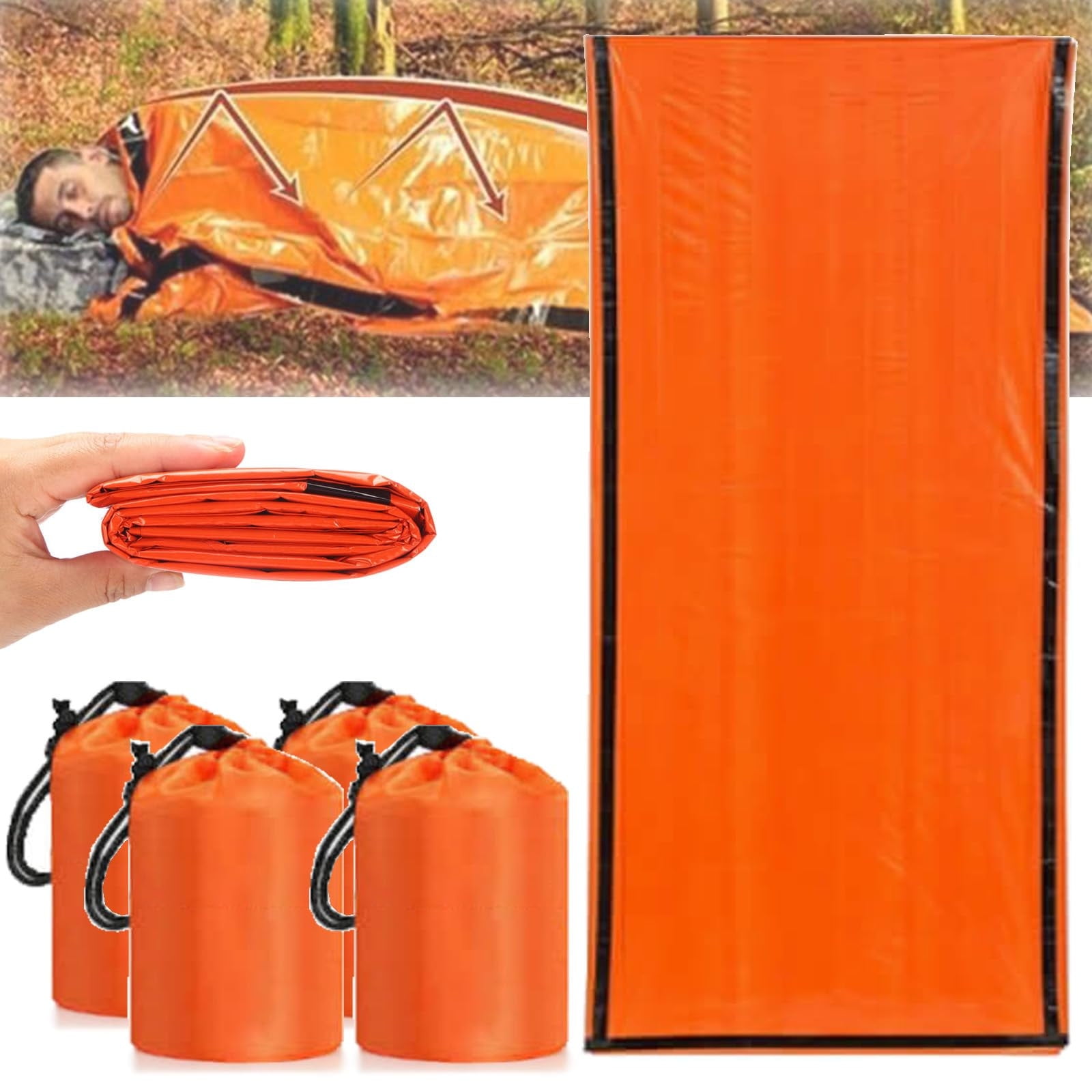 Emergency Sleeping Bag, Waterproof Emergency Sleeping Bags for Survival, 84X36in Sleeping Bag ,Pocket Size Survival Blanket, 3/4/5 PCS Thermal Bivy Sack for Outdoor Camping, Hiking 4PCS - Image 1
