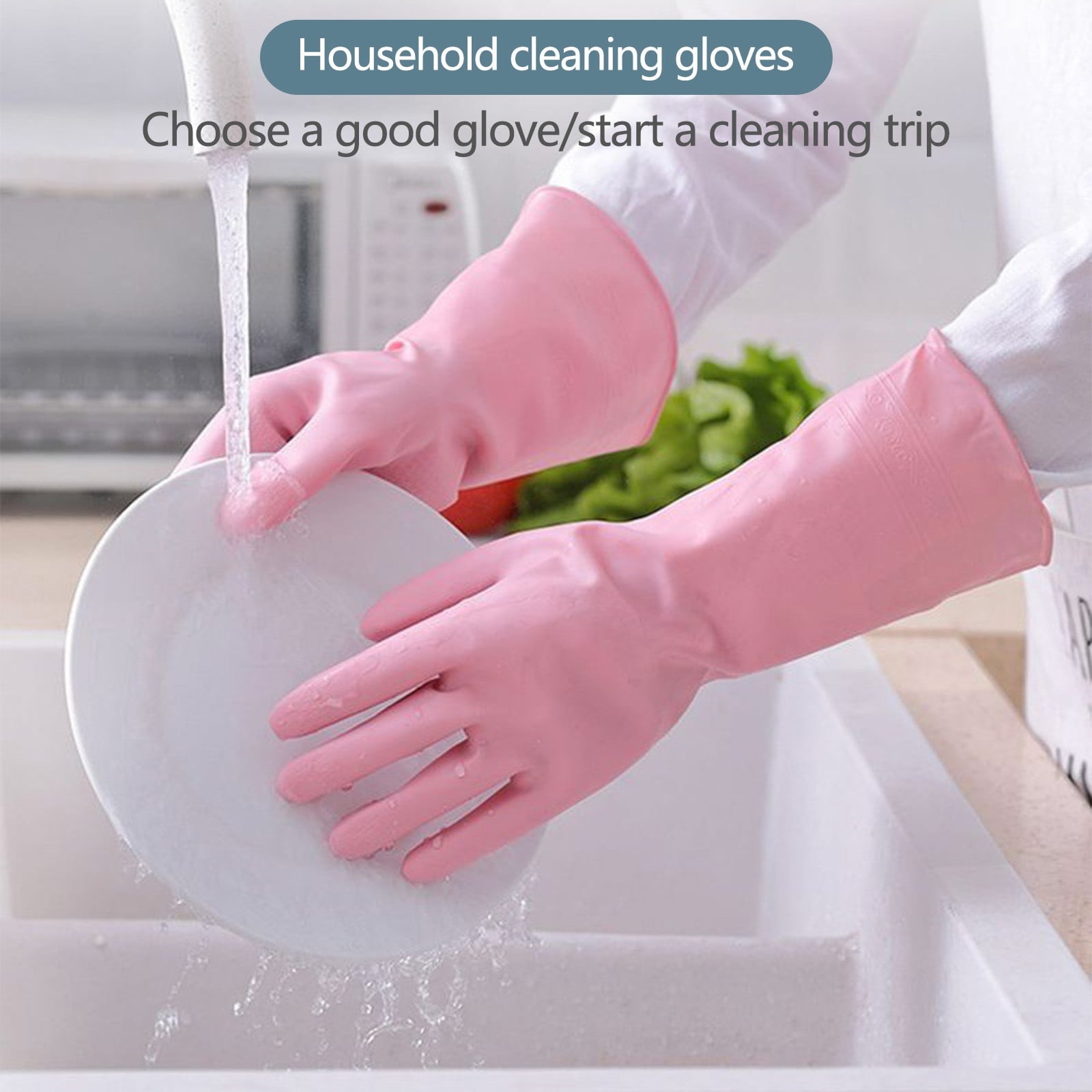1 Pairs Rubber Gloves for Dishwashing Cleaning, Cotton Lined Household Gloves, Waterproof Gloves for Kitchen Bathroom, Reusable Gloves, Food Grade Non-Slip Household Kitchen Gloves Pink,S - Image 2
