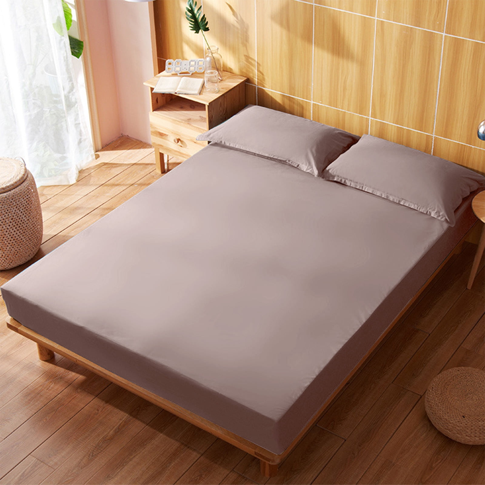 King Size Fitted Sheet, 100% Egyptian Cotton, Deep Pocket Premium Cotton Mattress Sheet,Double Bed Fitted Sheet Piece Non-Slip Fixed Bed Cover All-Inclusive Mattress Protection Bed Cover Beige - Image 2