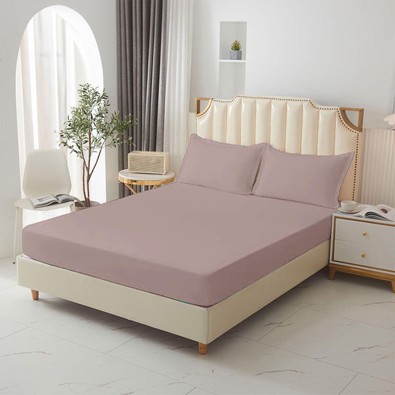 King Size Fitted Sheet, 100% Egyptian Cotton, Deep Pocket Premium Cotton Mattress Sheet,Double Bed Fitted Sheet Piece Non-Slip Fixed Bed Cover All-Inclusive Mattress Protection Bed Cover Beige - Image 4