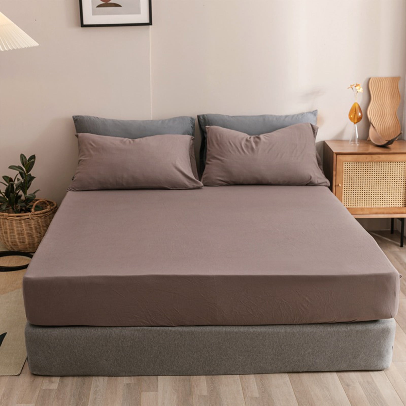 King Size Fitted Sheet, 100% Egyptian Cotton, Deep Pocket Premium Cotton Mattress Sheet,Double Bed Fitted Sheet Piece Non-Slip Fixed Bed Cover All-Inclusive Mattress Protection Bed Cover Beige - Image 5