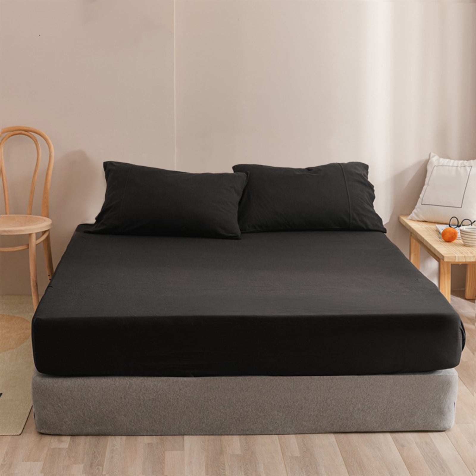 King Size Fitted Sheet, 100% Egyptian Cotton, Deep Pocket Premium Cotton Mattress Sheet,Double Bed Fitted Sheet Piece Non-Slip Fixed Bed Cover All-Inclusive Mattress Protection Bed Cover Black - Image 5