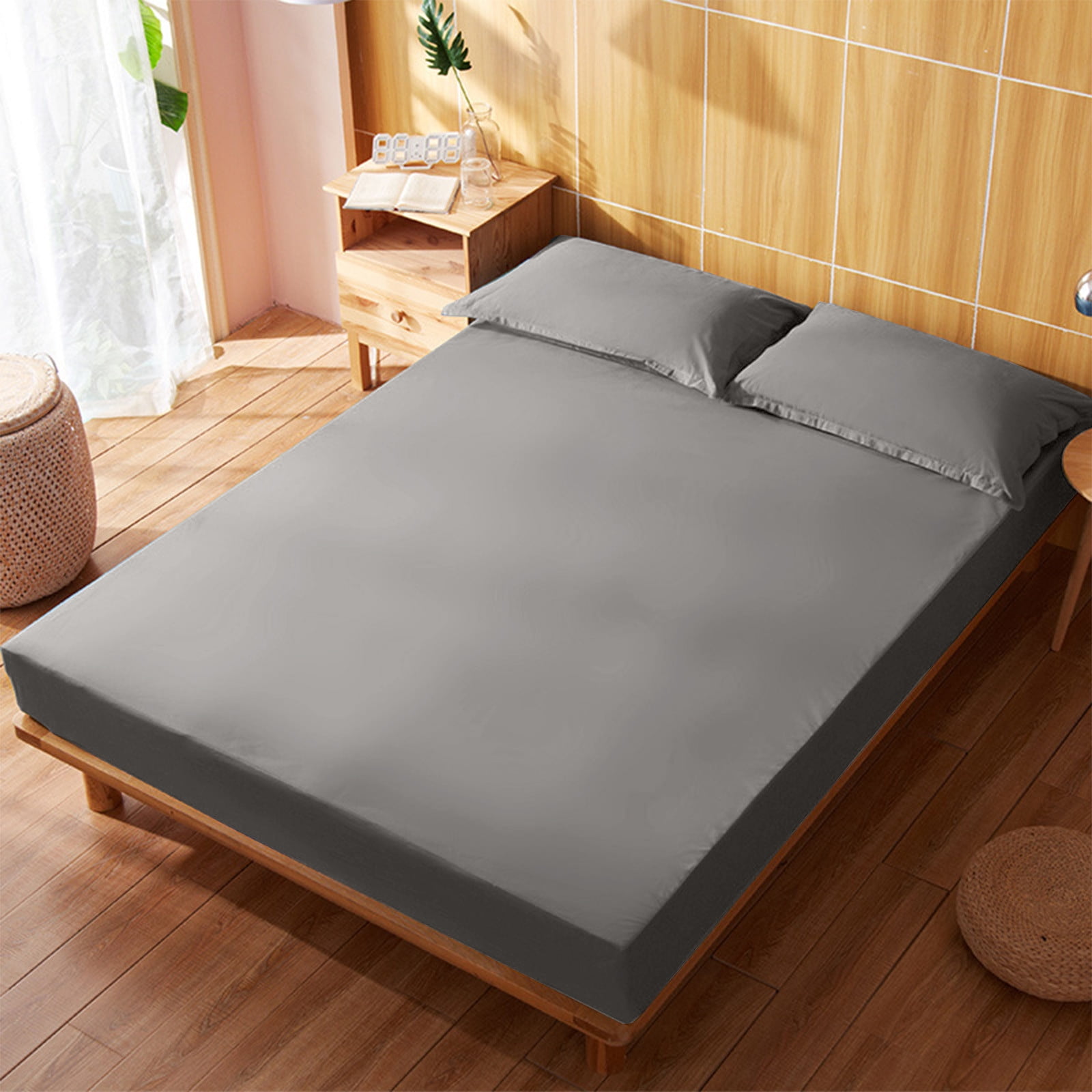 King Size Fitted Sheet, 100% Egyptian Cotton, Deep Pocket Premium Cotton Mattress Sheet,Double Bed Fitted Sheet Piece Non-Slip Fixed Bed Cover All-Inclusive Mattress Protection Bed Cover Gray - Image 2