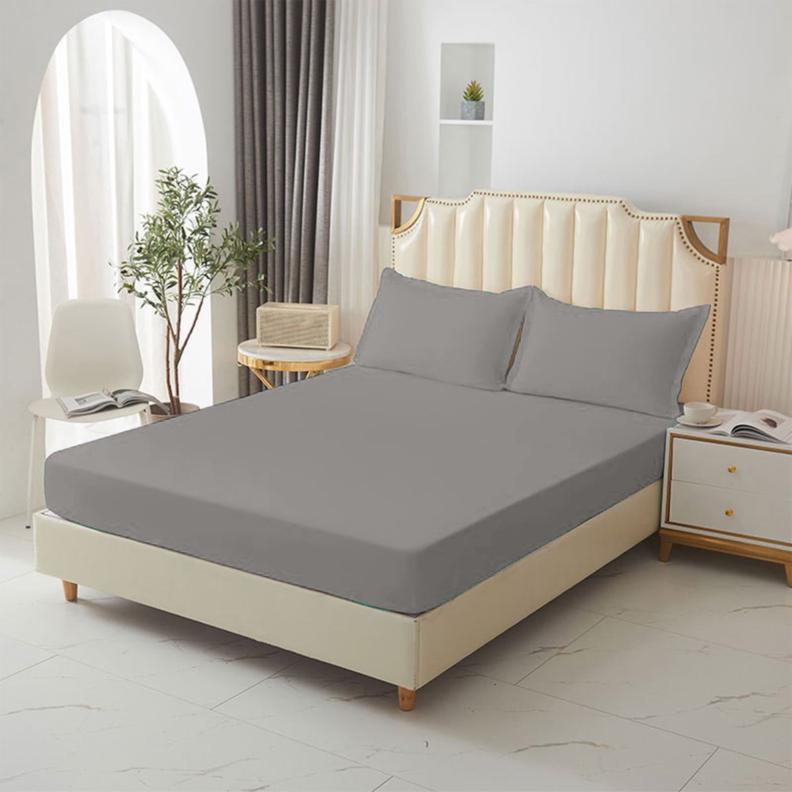 King Size Fitted Sheet, 100% Egyptian Cotton, Deep Pocket Premium Cotton Mattress Sheet,Double Bed Fitted Sheet Piece Non-Slip Fixed Bed Cover All-Inclusive Mattress Protection Bed Cover Gray - Image 4
