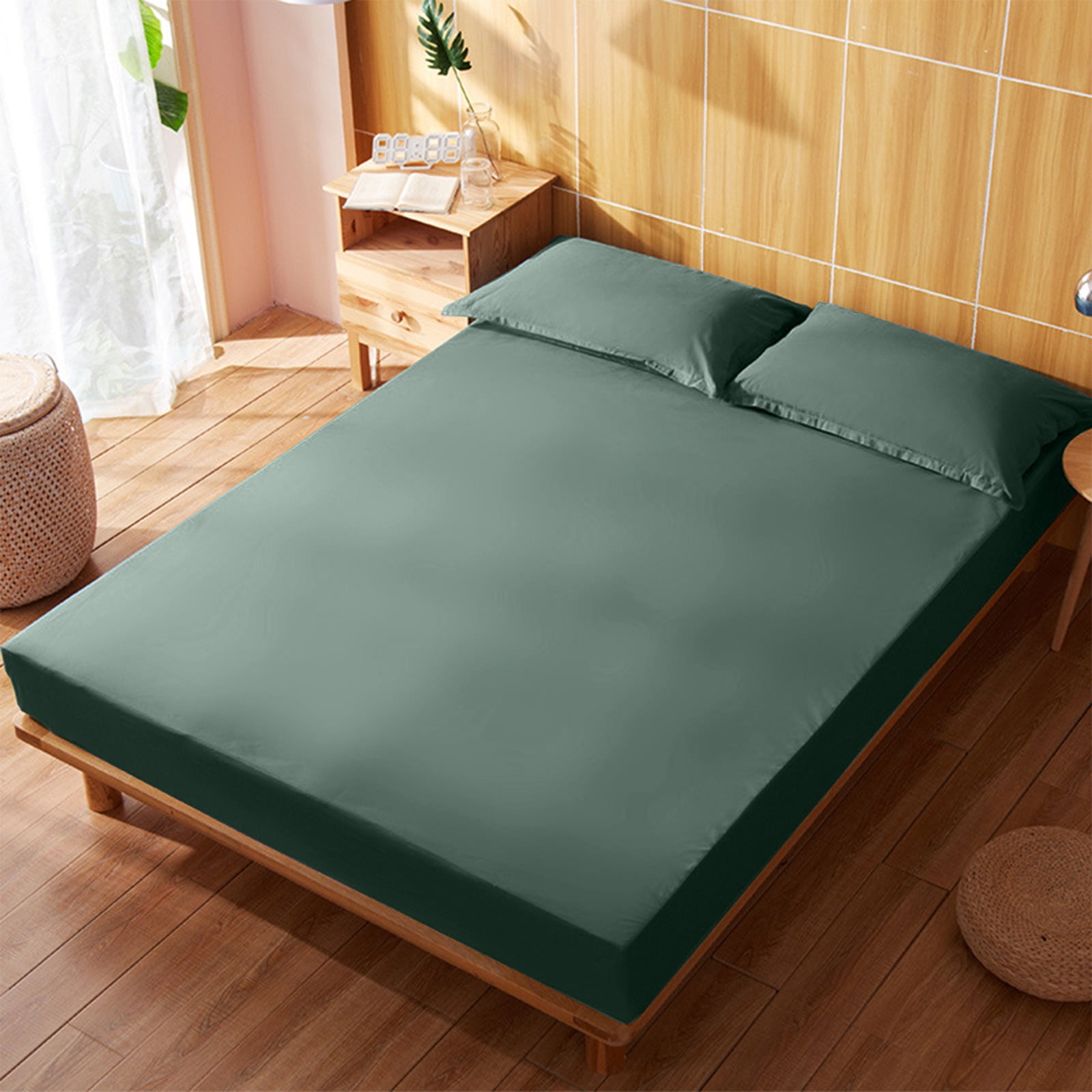 King Size Fitted Sheet, 100% Egyptian Cotton, Deep Pocket Premium Cotton Mattress Sheet,Double Bed Fitted Sheet Piece Non-Slip Fixed Bed Cover All-Inclusive Mattress Protection Bed Cover Green - Image 2