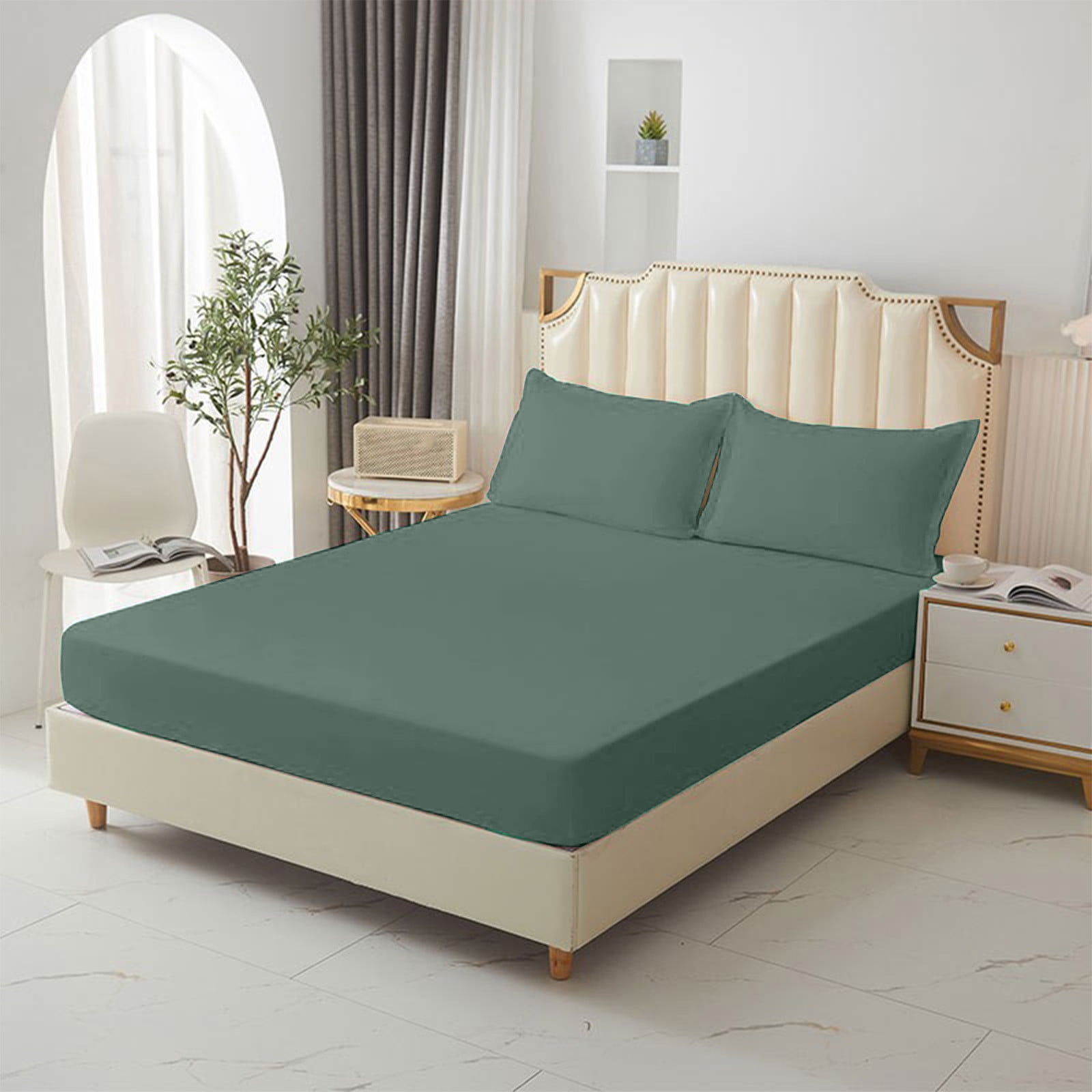 King Size Fitted Sheet, 100% Egyptian Cotton, Deep Pocket Premium Cotton Mattress Sheet,Double Bed Fitted Sheet Piece Non-Slip Fixed Bed Cover All-Inclusive Mattress Protection Bed Cover Green - Image 4