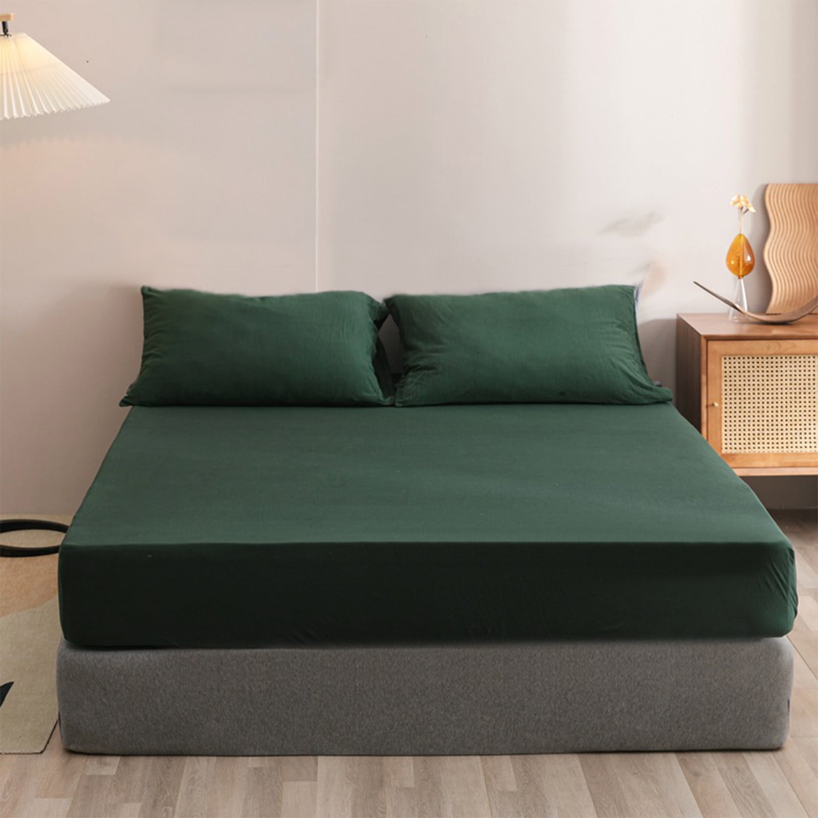 King Size Fitted Sheet, 100% Egyptian Cotton, Deep Pocket Premium Cotton Mattress Sheet,Double Bed Fitted Sheet Piece Non-Slip Fixed Bed Cover All-Inclusive Mattress Protection Bed Cover Green - Image 5