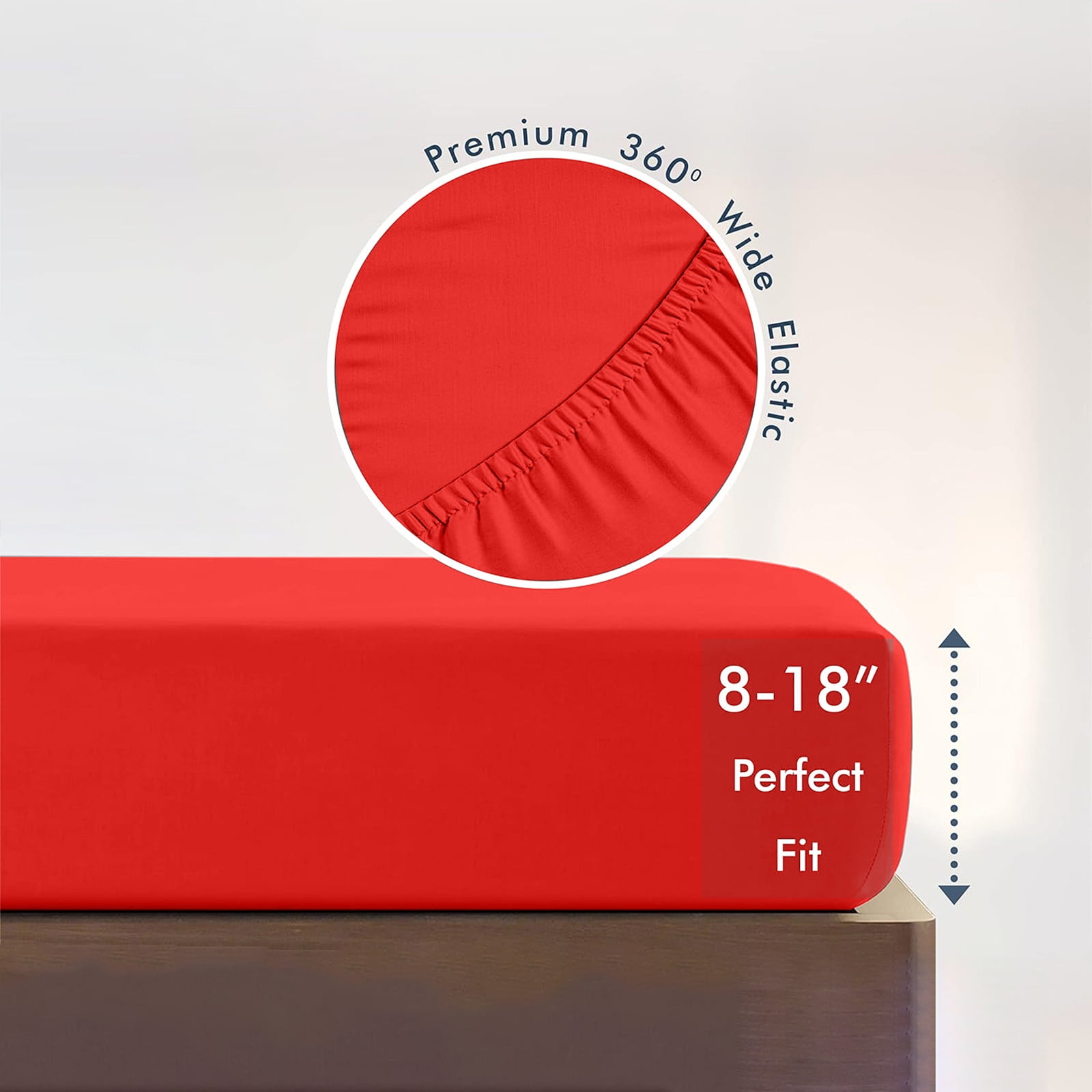 King Size Fitted Sheet, 100% Egyptian Cotton, Deep Pocket Premium Cotton Mattress Sheet,Double Bed Fitted Sheet Piece Non-Slip Fixed Bed Cover All-Inclusive Mattress Protection Bed Cover Red - Image 6