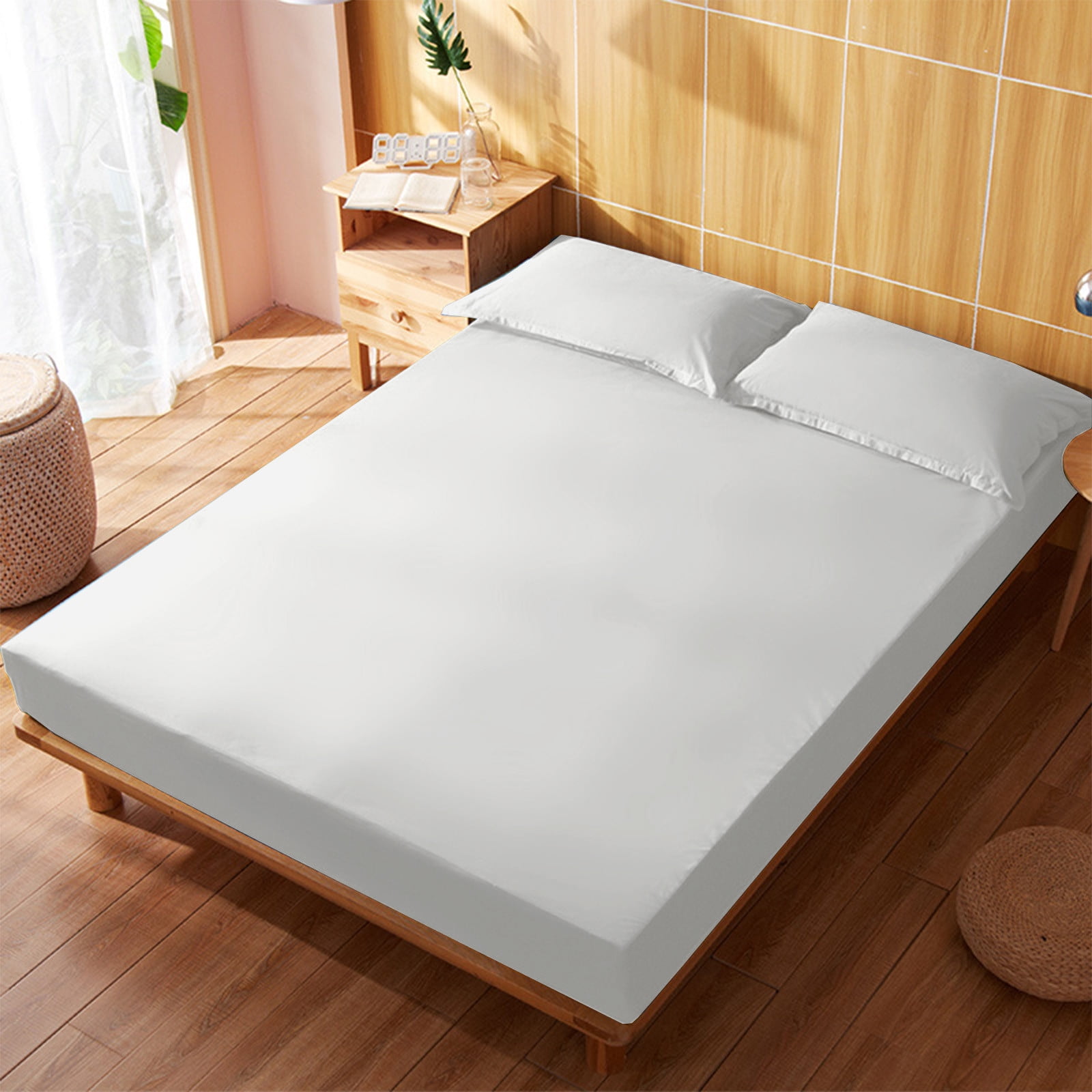 King Size Fitted Sheet, 100% Egyptian Cotton, Deep Pocket Premium Cotton Mattress Sheet,Double Bed Fitted Sheet Piece Non-Slip Fixed Bed Cover All-Inclusive Mattress Protection Bed Cover White - Image 2