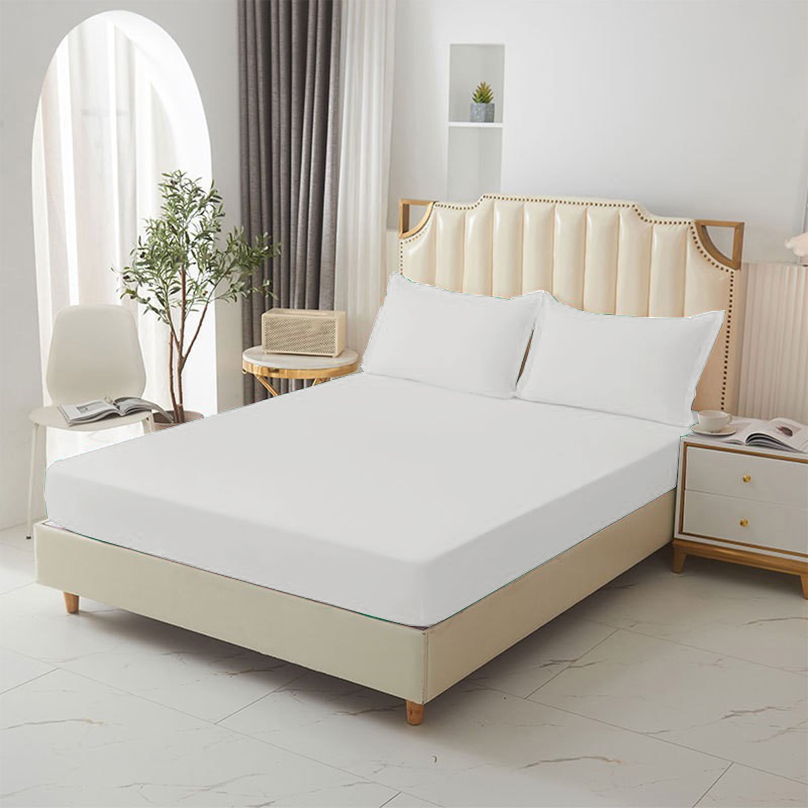 King Size Fitted Sheet, 100% Egyptian Cotton, Deep Pocket Premium Cotton Mattress Sheet,Double Bed Fitted Sheet Piece Non-Slip Fixed Bed Cover All-Inclusive Mattress Protection Bed Cover White - Image 4