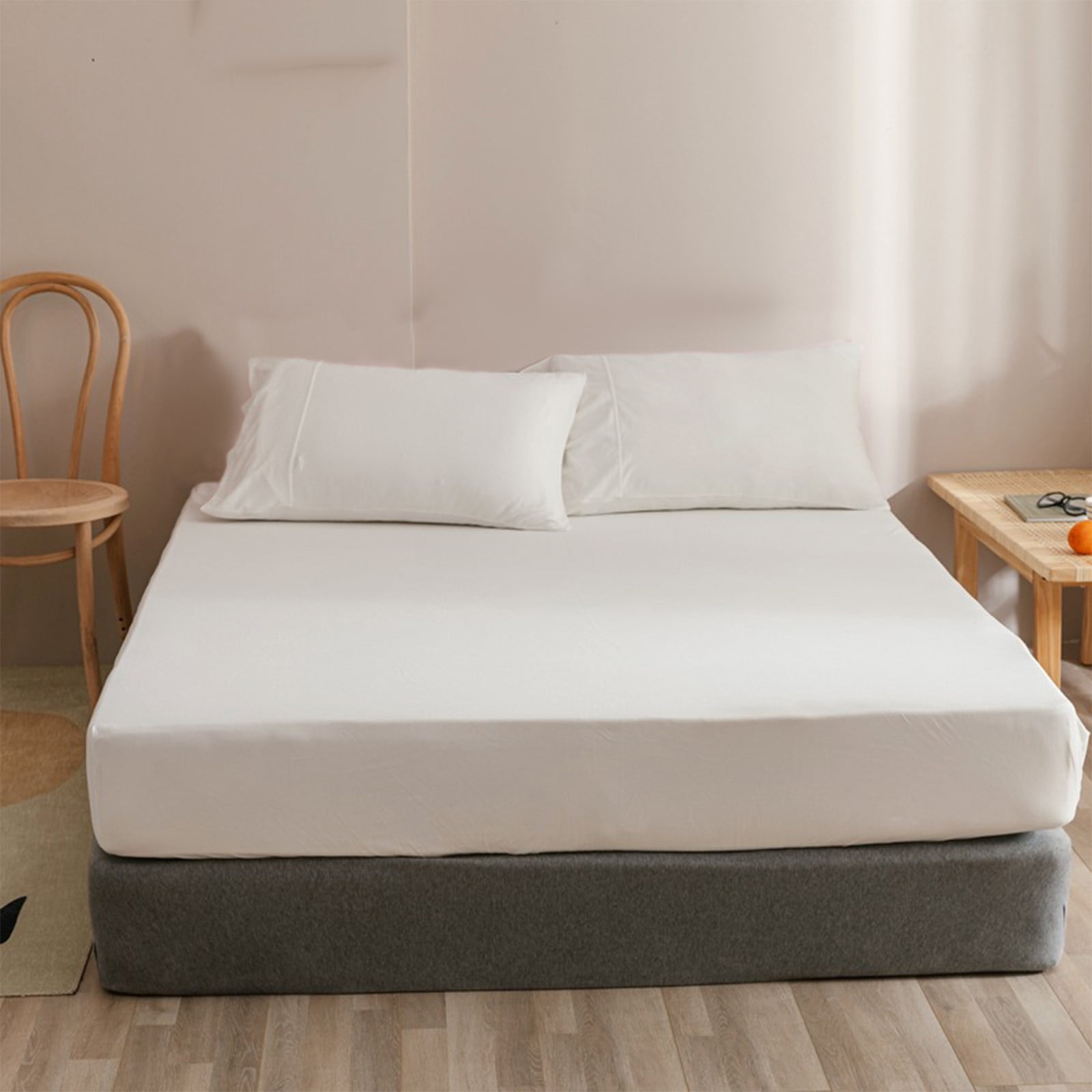 King Size Fitted Sheet, 100% Egyptian Cotton, Deep Pocket Premium Cotton Mattress Sheet,Double Bed Fitted Sheet Piece Non-Slip Fixed Bed Cover All-Inclusive Mattress Protection Bed Cover White - Image 5