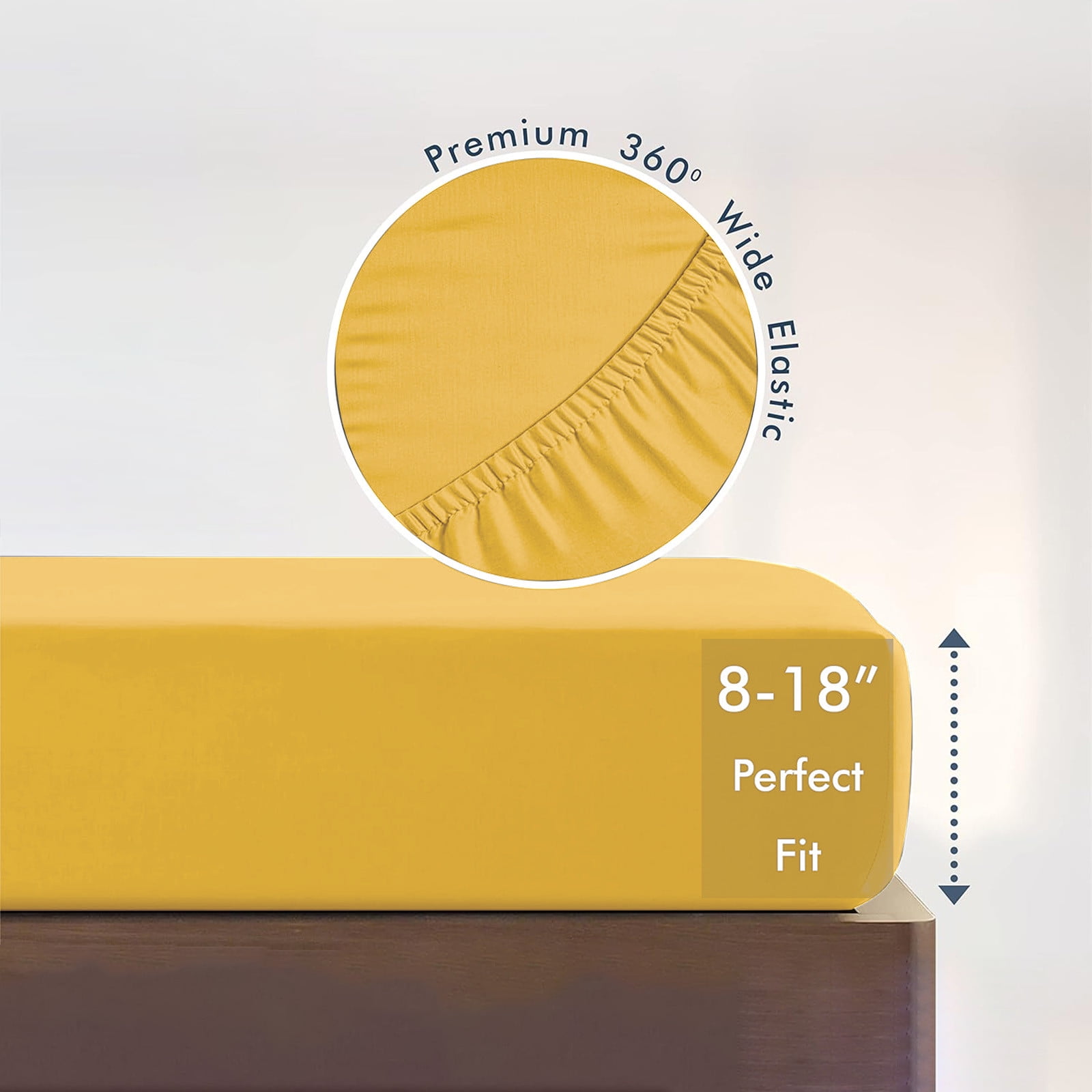 King Size Fitted Sheet, 100% Egyptian Cotton, Deep Pocket Premium Cotton Mattress Sheet,Double Bed Fitted Sheet Piece Non-Slip Fixed Bed Cover All-Inclusive Mattress Protection Bed Cover Yellow - Image 6