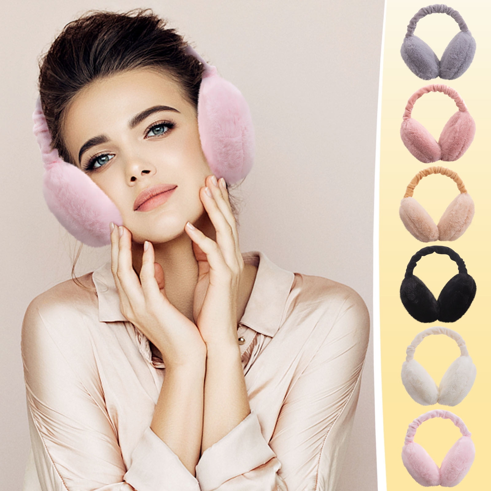 Women Ear Muffs Winter Girls White Earmuffs Fuzzy Kids Black Ear Muff Cute Fluffy Ear Warmers Foldable Ear Covers Boy Winter Thickened Earmuffs Foldable Hamburg Earmuffs Warm Earmuffs White - Image 3