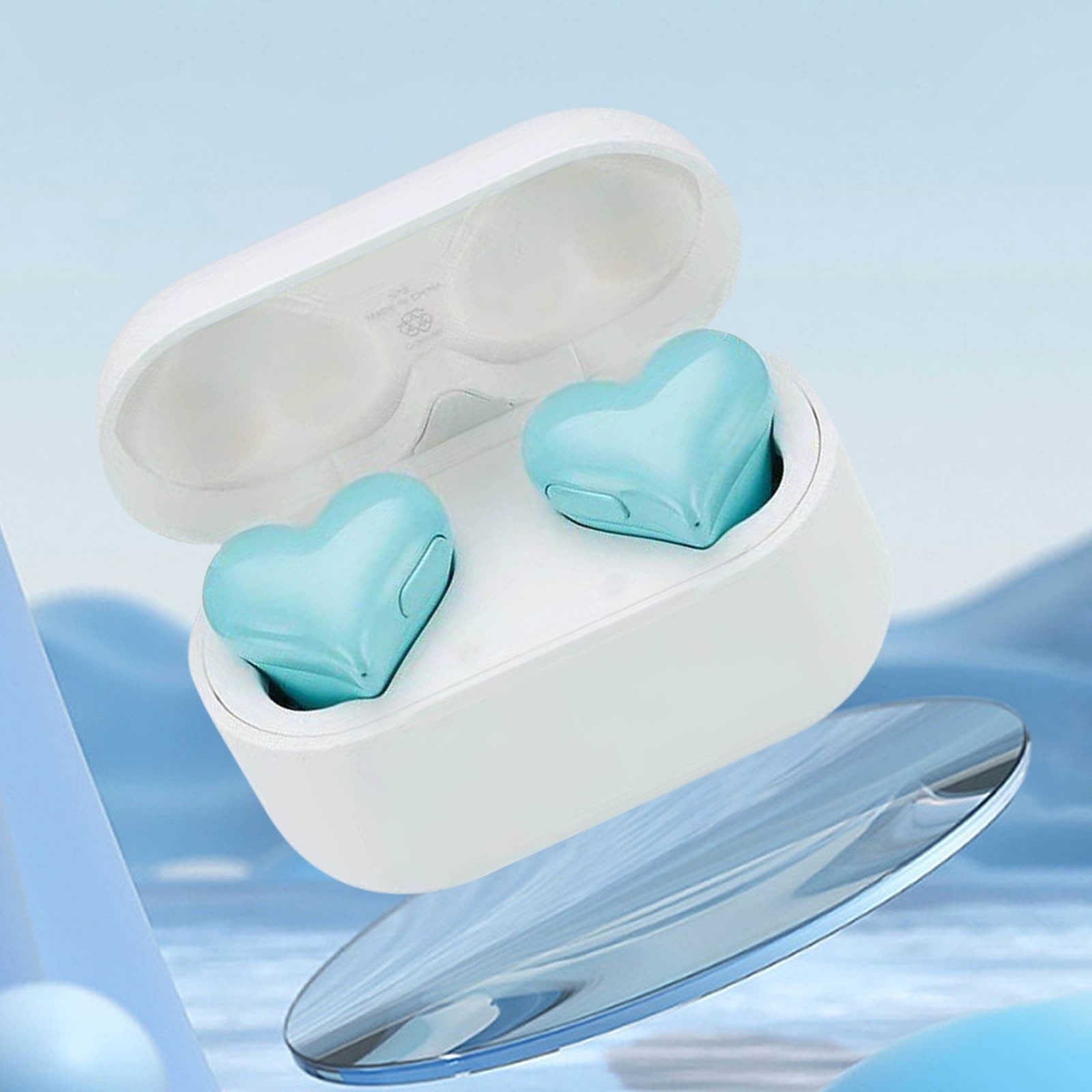 Heart Shaped Earbuds, Stylish Headphones HiFi Stereo Sound Waterproof Bluetooth 5.3 Earphones with Charging Case for Girls Women, Noise Reduction Sports Wireless In Ear Bluetooth Earphones Blue - Image 1