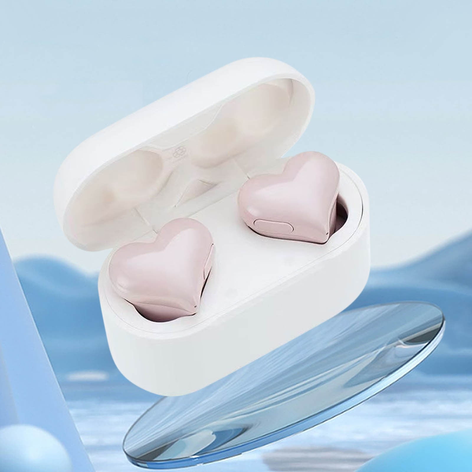 Heart Shaped Earbuds, Stylish Headphones HiFi Stereo Sound Waterproof Bluetooth 5.3 Earphones with Charging Case for Girls Women, Noise Reduction Sports Wireless In Ear Bluetooth Earphones Pink - Image 1
