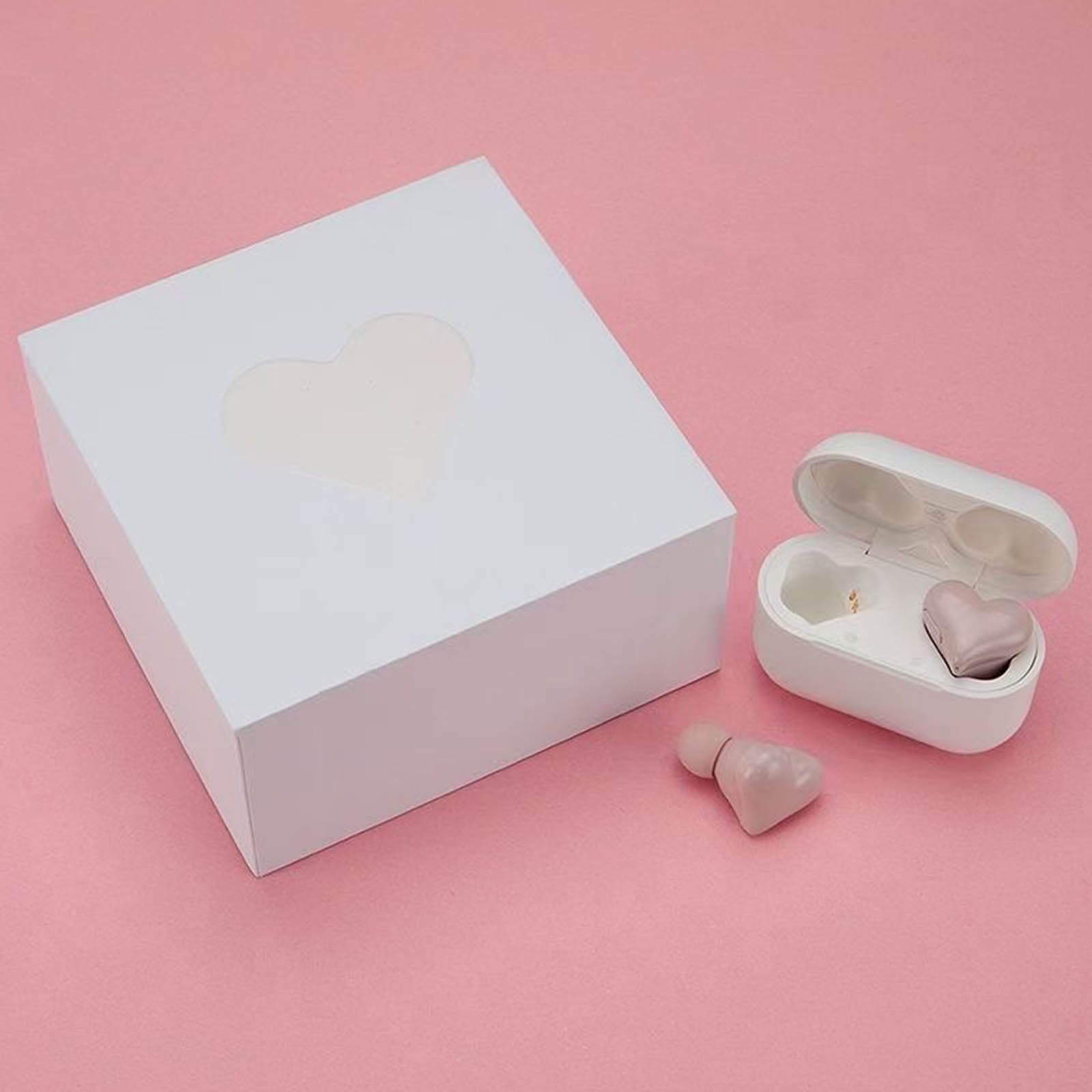 Heart Shaped Earbuds, Stylish Headphones HiFi Stereo Sound Waterproof Bluetooth 5.3 Earphones with Charging Case for Girls Women, Noise Reduction Sports Wireless In Ear Bluetooth Earphones Pink - Image 3