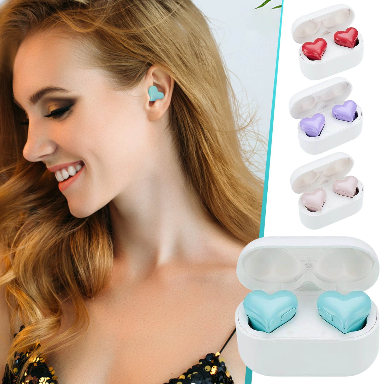 Heart Shaped Earbuds, Stylish Headphones HiFi Stereo Sound Waterproof Bluetooth 5.3 Earphones with Charging Case for Girls Women, Noise Reduction Sports Wireless In Ear Bluetooth Earphones Pink - Image 5