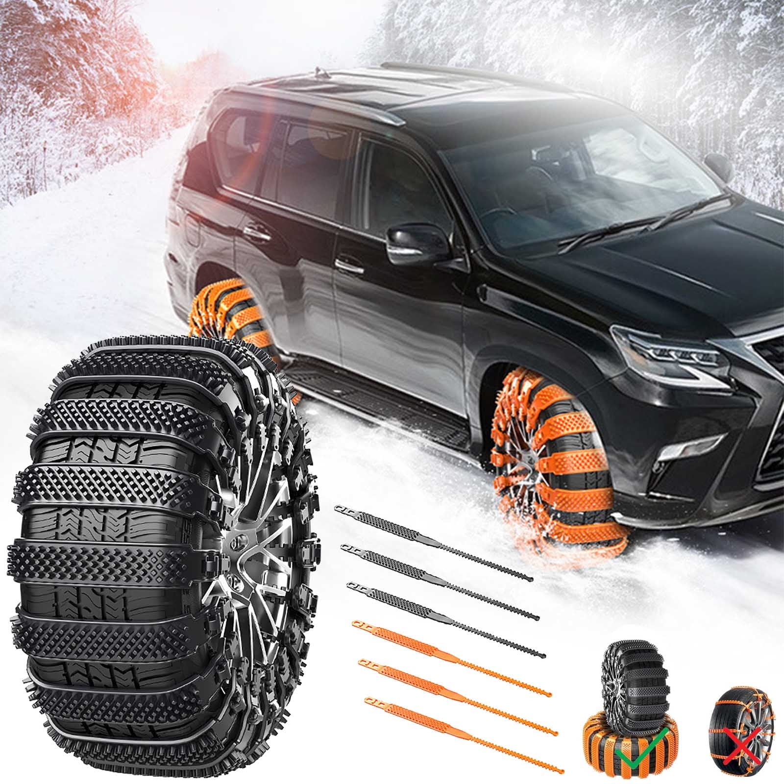 Reusable Anti Snow Chains of Car,Snow Tire Chains,Universal Adjustable Emergency Portable Snow Tire Chains for Car SUV Pickup Trucks Car Vuyungers Snow Chains Non-Slip Cable Tie Orange - Image 2