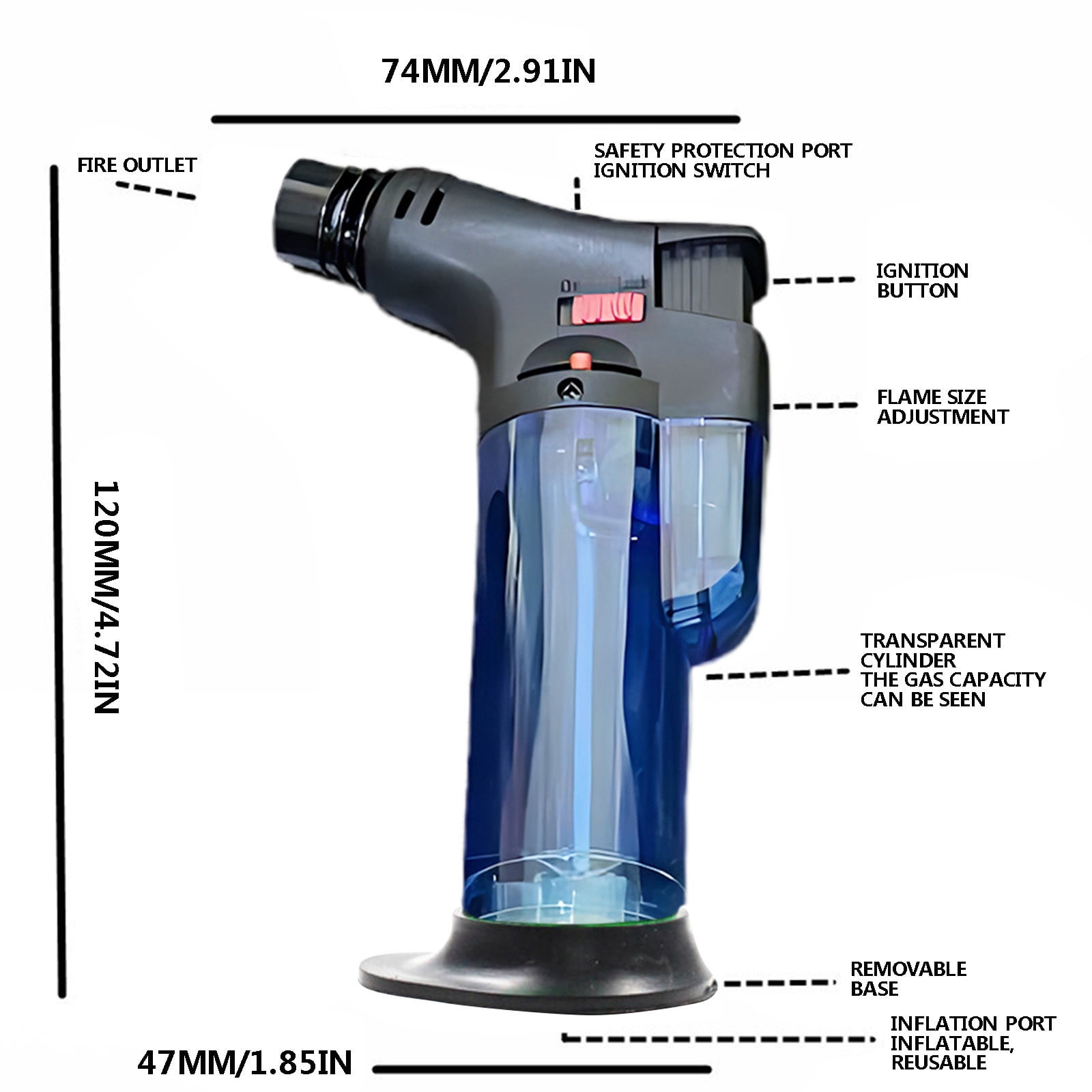Torch Lighters, Butane Refillable Jet Flame Torch Lighter, Windproof, Safe, Vuyungers Multi Utility Lighter for Candles, Fireplaces, Campfires, Grill (Without Butane) Blue - Image 3