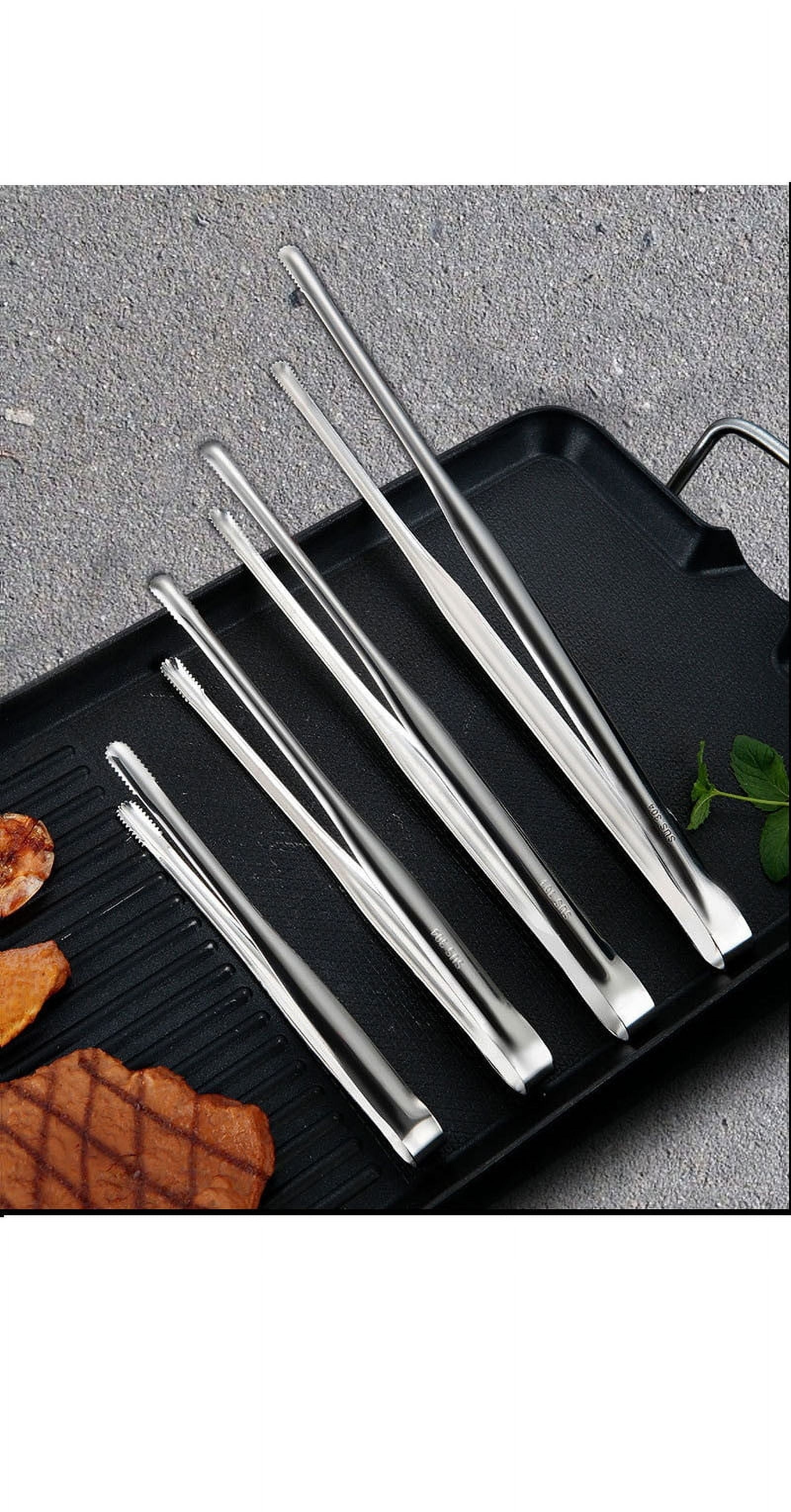 Stainless Steel Slim Tongs 2PCS, Japanese Barbecue Tweezers, Lightweight Yakiniku Tongs, Korean Grill Tong, Upscale Sushi Tong, Small Kitchen Tong,304 Stainless Steel Meat Clip Steak Clip Silver - Image 1