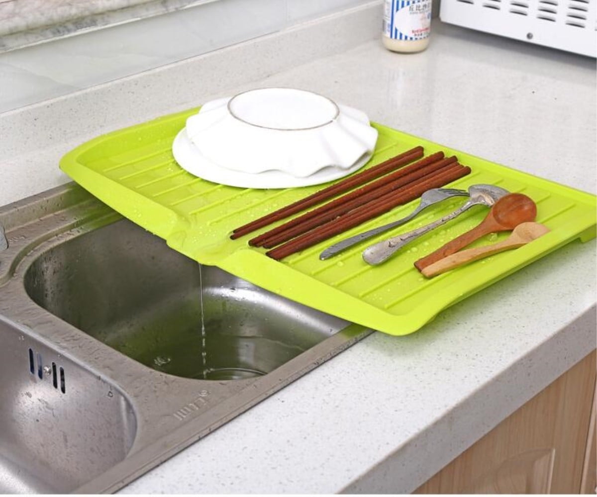 Dish Drain Board with Side Drop - Kitchen Utility Draining Board, Drain Rack, 17.5x12 Inch Kitchen Drying Tray | Heat-Resistant Drip Rack for Quick Drainage and Easy Storage, Drying Dish Rack Tray Green - Image 2