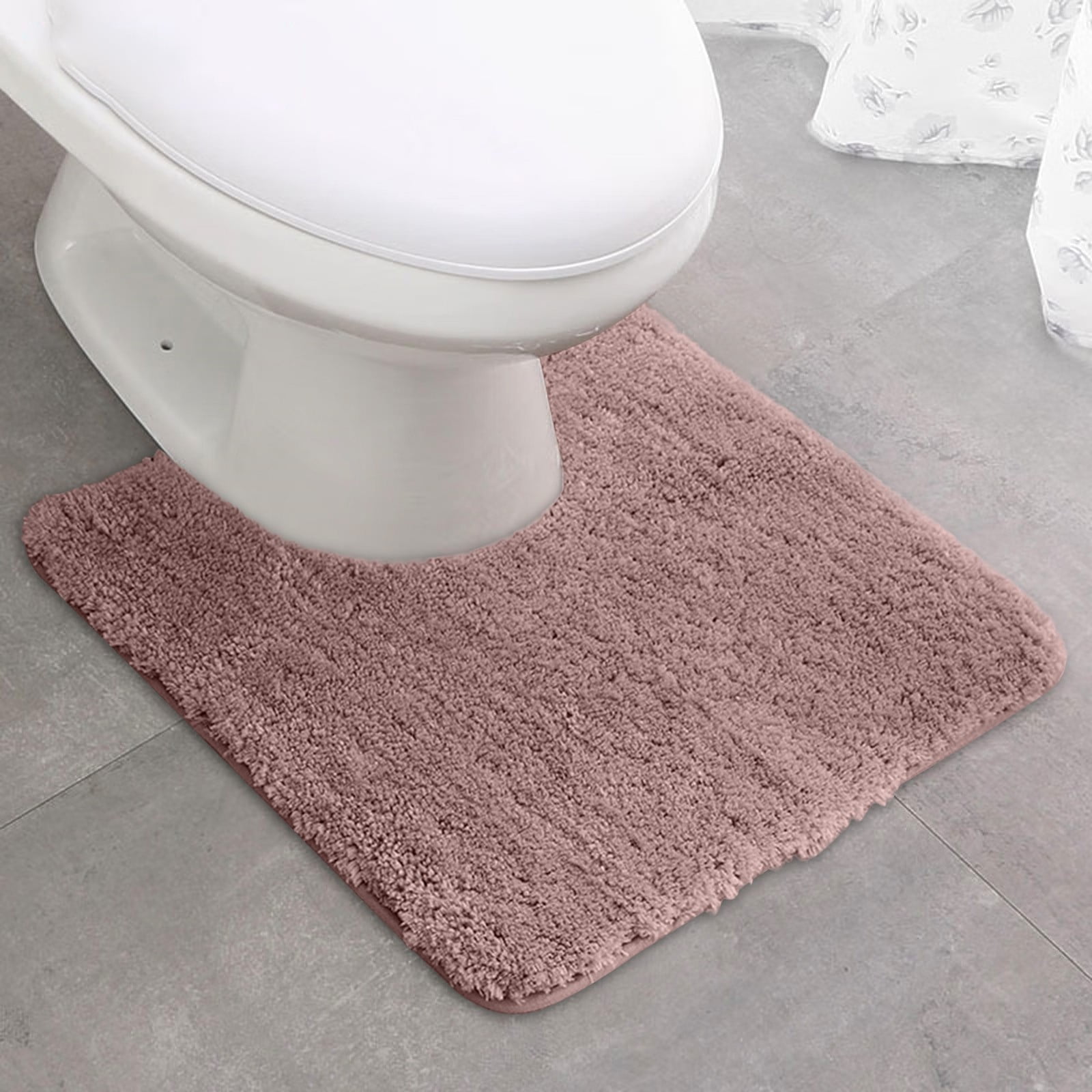 Bathroom Contour Rug Non Slip Toilet U Shaped Bath Mat, Water Absorbent Super Soft Shaggy Chenille Machine Washable Dry Extra Thick Perfect Absorbant Best Plush Carpet, U Shaped Bath Mat Pink - Image 1