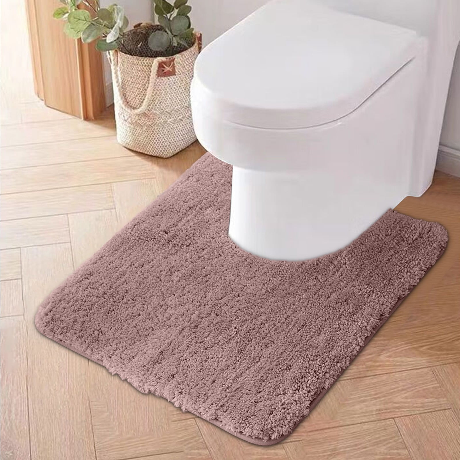 Bathroom Contour Rug Non Slip Toilet U Shaped Bath Mat, Water Absorbent Super Soft Shaggy Chenille Machine Washable Dry Extra Thick Perfect Absorbant Best Plush Carpet, U Shaped Bath Mat Pink - Image 3