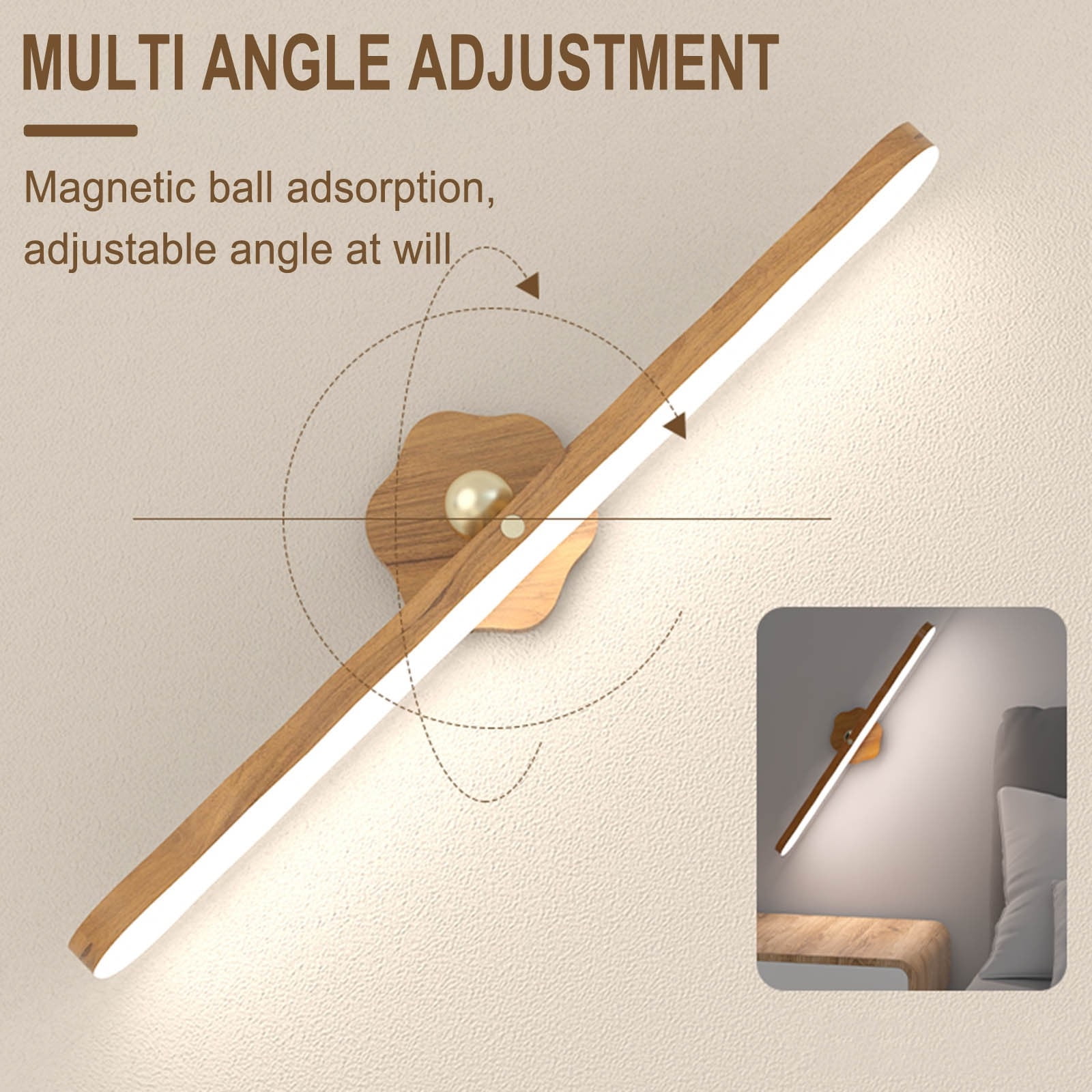 Wall Lights for Bedroom Battery Operated Wall Sconce Lamp Vanity Light Magnetic Wooden Wireless Rechargeable Wall Lights,Rotating Multi-purpose Night Light Movable Light Detachable Cabinet Light A - Image 6