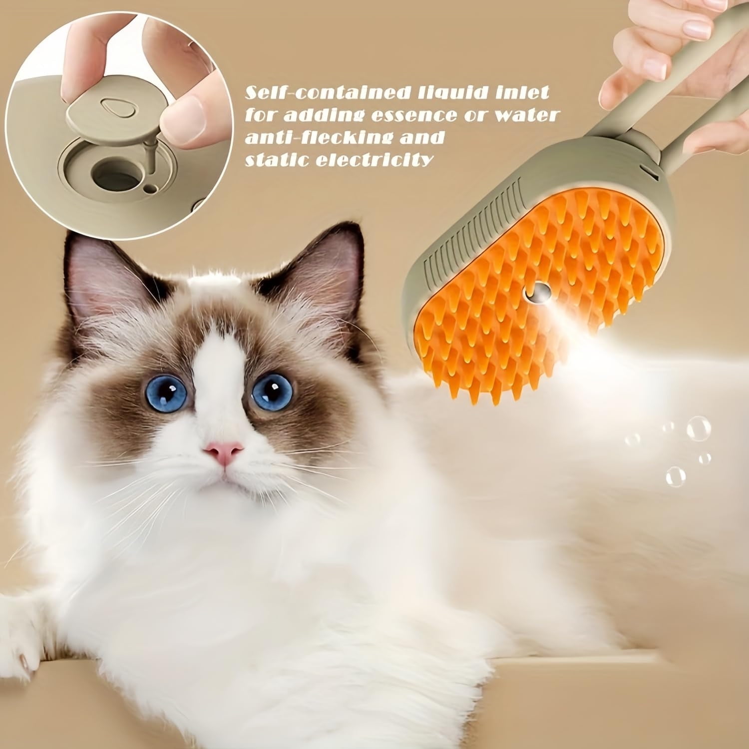 Pet Spray Massage Comb with Steam - 3-in-1 Steam Grooming Brush for Cats & Dogs, Pet Hair Removal, Massage & Cleaning Spray Comb, Ergonomic & Portable, Compact & Easy to Clean,for Bathing & Grooming White - Image 4