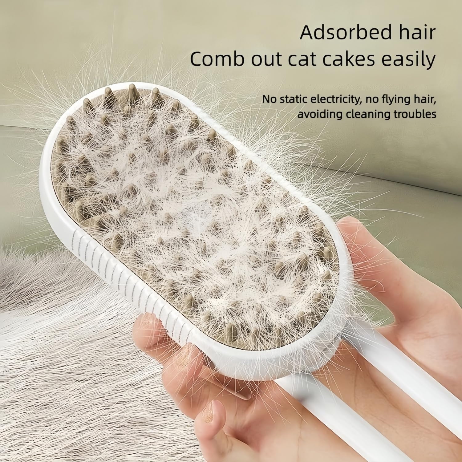Pet Spray Massage Comb with Steam - 3-in-1 Steam Grooming Brush for Cats & Dogs, Pet Hair Removal, Massage & Cleaning Spray Comb, Ergonomic & Portable, Compact & Easy to Clean,for Bathing & Grooming White - Image 6