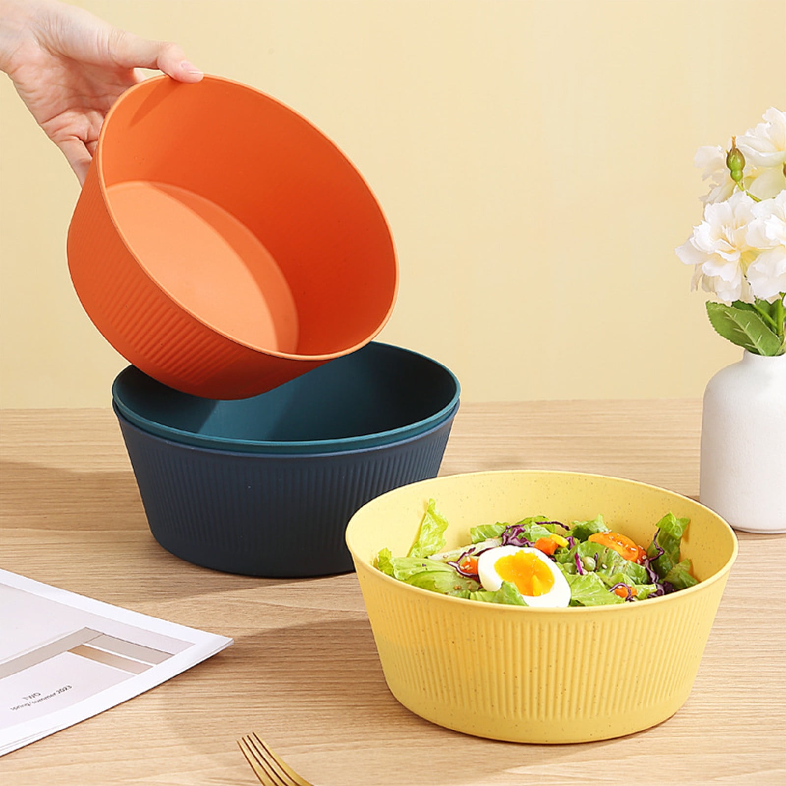 Unbreakable Large Cereal Bowl - Wheat Straw Bowls Salad bowls Microwave and Dishwasher Safe Salad Bowls, Stackable Color Kitchen Bowls for Serving, Soup, Oatmeal, Pasta, Noodles Orange - Image 4
