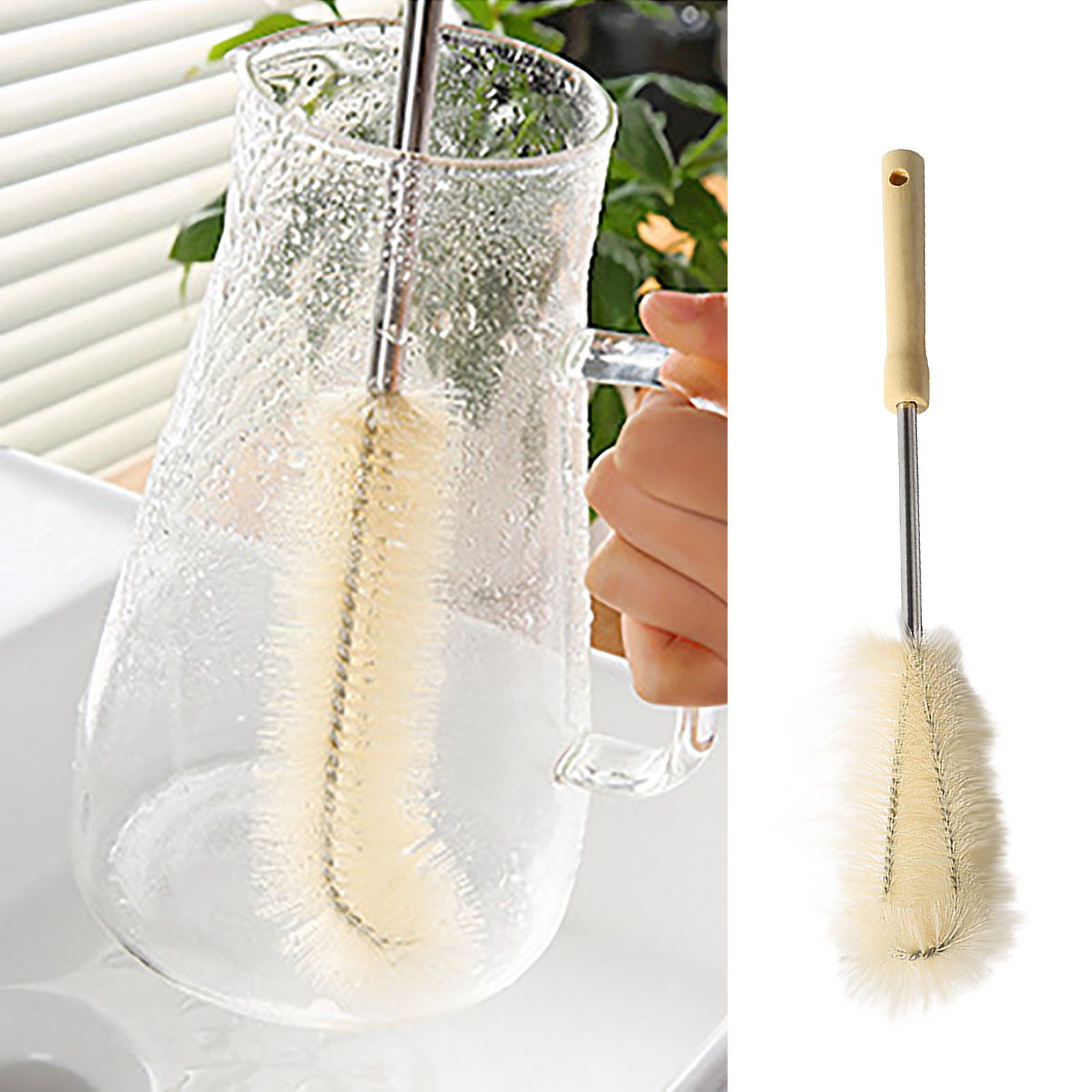 Cup Brush Cleaner with Long Handle - Small L-Shaped Cleaning Brush for Bottles, Mugs, Glasses, Ceramic, Plastic, and Vacuum Flasks, Soft Nylon Bristles, Convenient Hanging Design,10 inch, Easy Storage C - Image 1