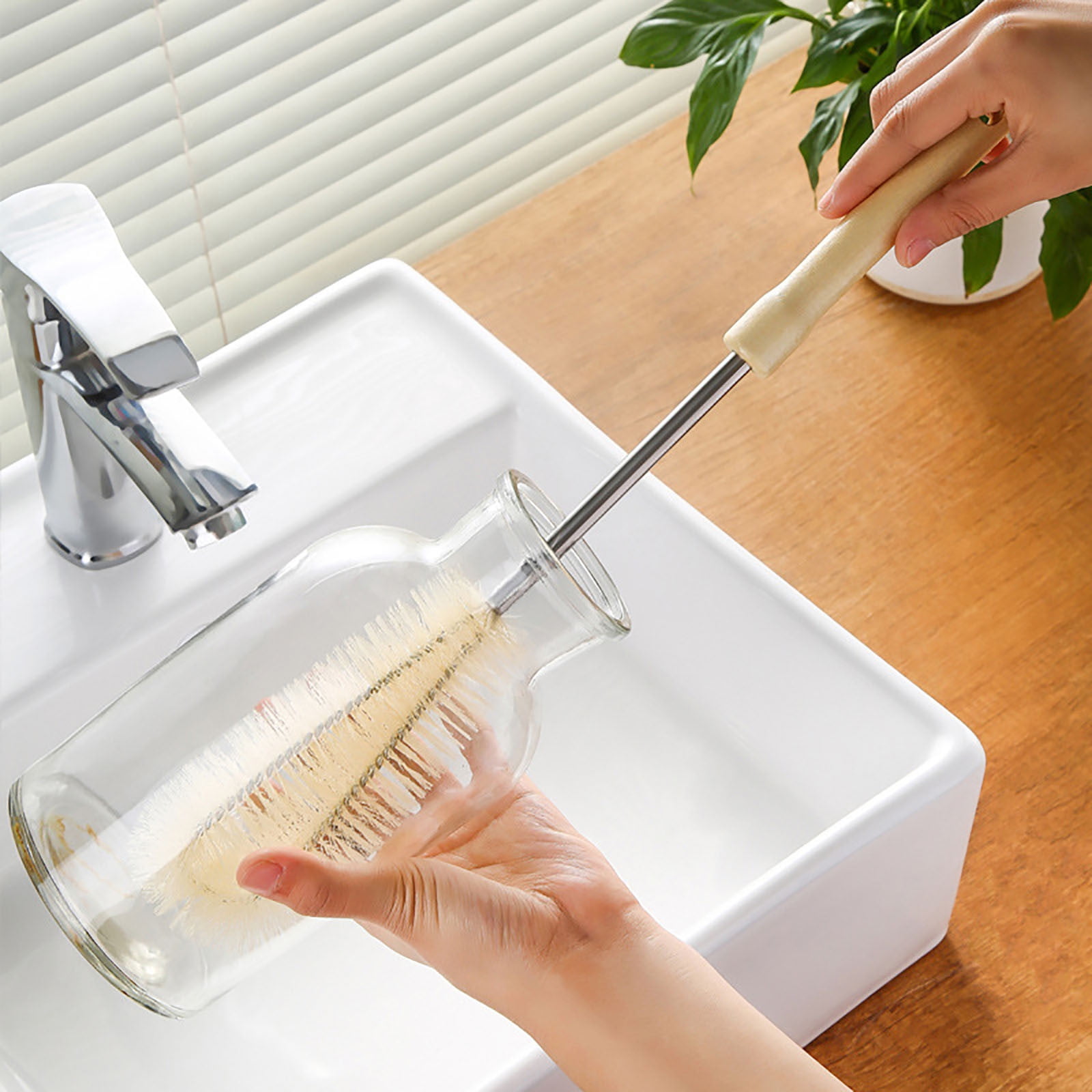 Cup Brush Cleaner with Long Handle - Small L-Shaped Cleaning Brush for Bottles, Mugs, Glasses, Ceramic, Plastic, and Vacuum Flasks, Soft Nylon Bristles, Convenient Hanging Design,10 inch, Easy Storage C - Image 2