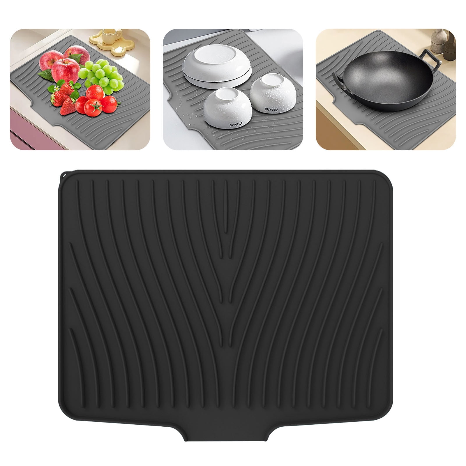 40x33 Inch Extra Large Kitchen Countertop Draining Silicone Tray - No Punching, Waterproof Drying Pad for Dishes,Water Diverting, Anti-Accumulating, Multifunctional Counter Protector for Kitchen Use Black - Image 1