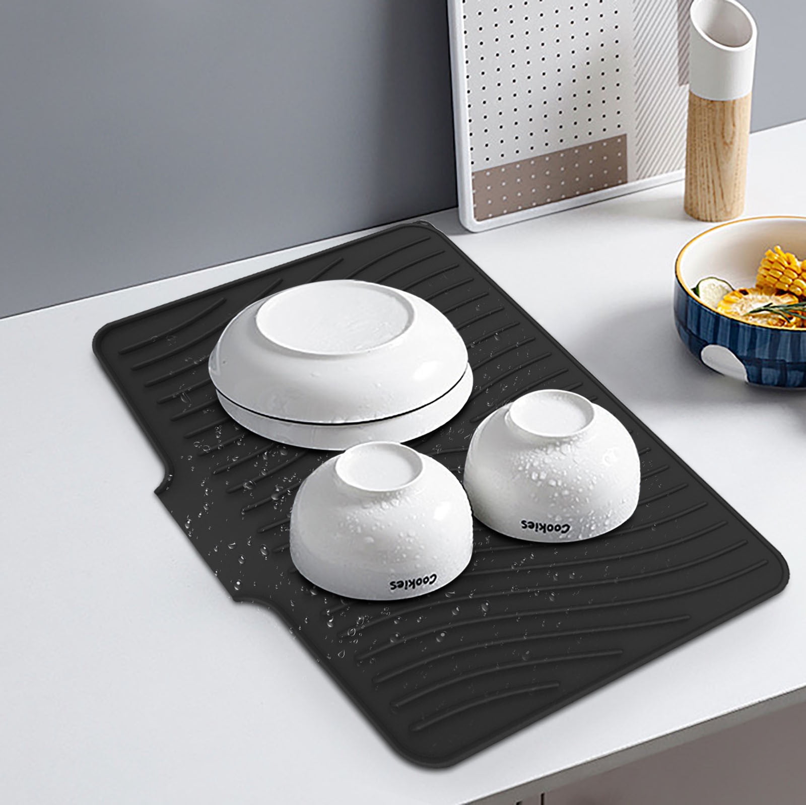 40x33 Inch Extra Large Kitchen Countertop Draining Silicone Tray - No Punching, Waterproof Drying Pad for Dishes,Water Diverting, Anti-Accumulating, Multifunctional Counter Protector for Kitchen Use Black - Image 5