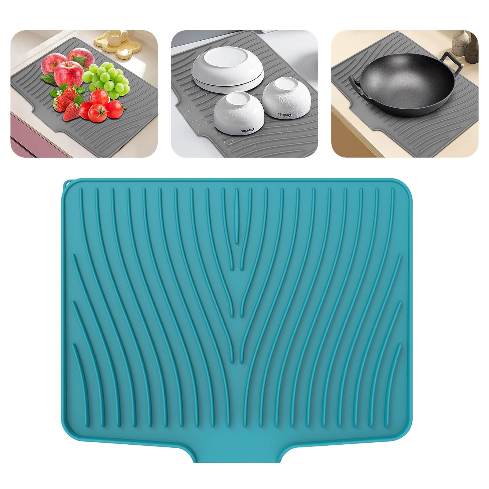 40x33 Inch Extra Large Kitchen Countertop Draining Silicone Tray - No Punching, Waterproof Drying Pad for Dishes,Water Diverting, Anti-Accumulating, Multifunctional Counter Protector for Kitchen Use green - Image 1