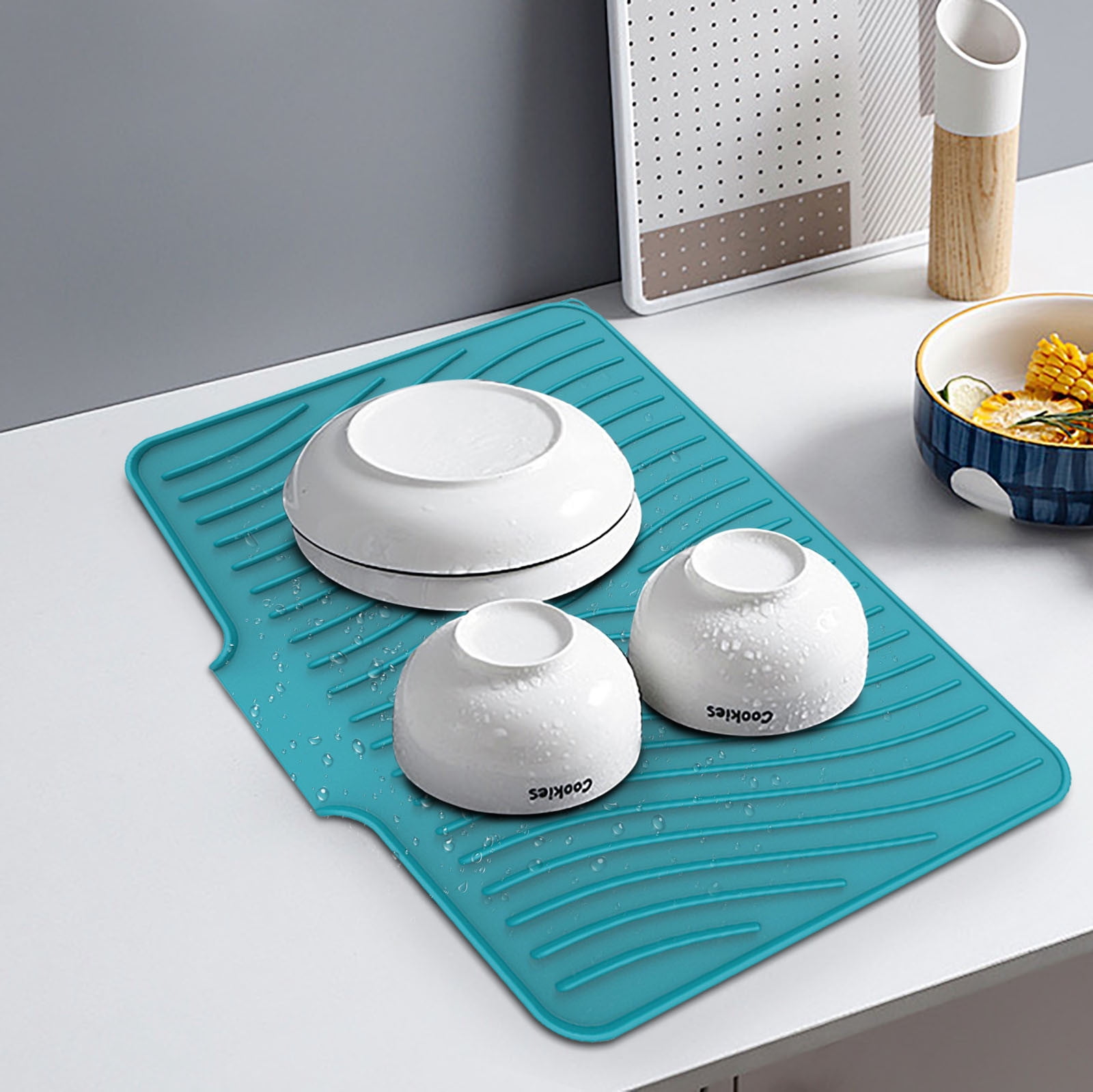 40x33 Inch Extra Large Kitchen Countertop Draining Silicone Tray - No Punching, Waterproof Drying Pad for Dishes,Water Diverting, Anti-Accumulating, Multifunctional Counter Protector for Kitchen Use green - Image 5