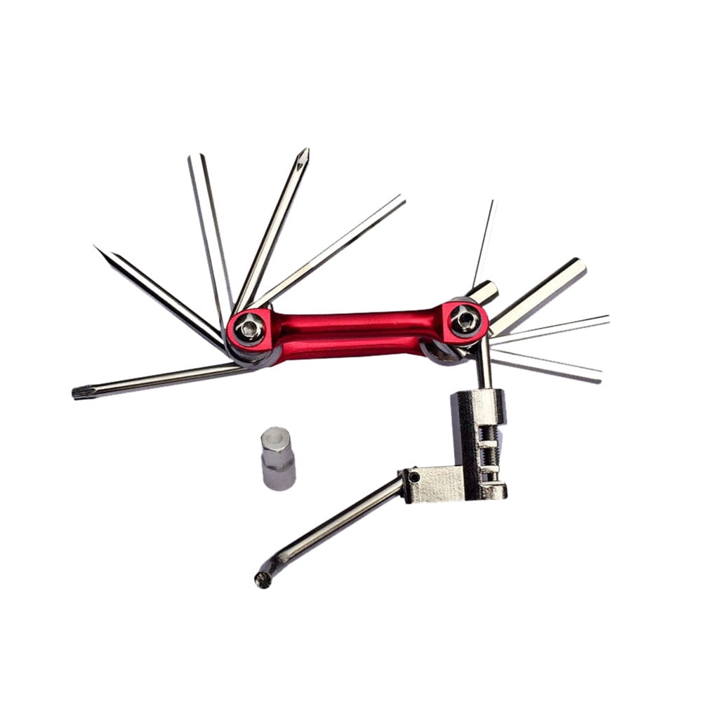 11-in-1 Bicycle Repair Tool Set - Multi-Function Bike Repair Kit with Hex Spoke Wrench, Screwdriver, Compact Design, Blue, Gold, Red, Black, 4.8 x 7 cm - Essential for Quick Bike Fixes and Maintenance - Image 3